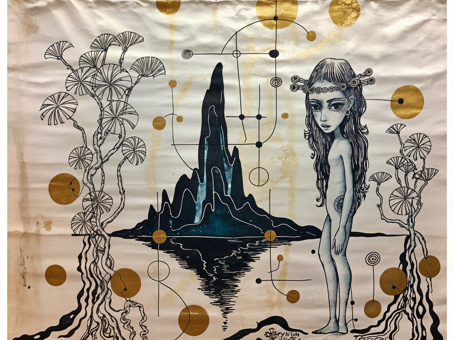 Surreal and Fantasy Scene with Serene Water and Figure