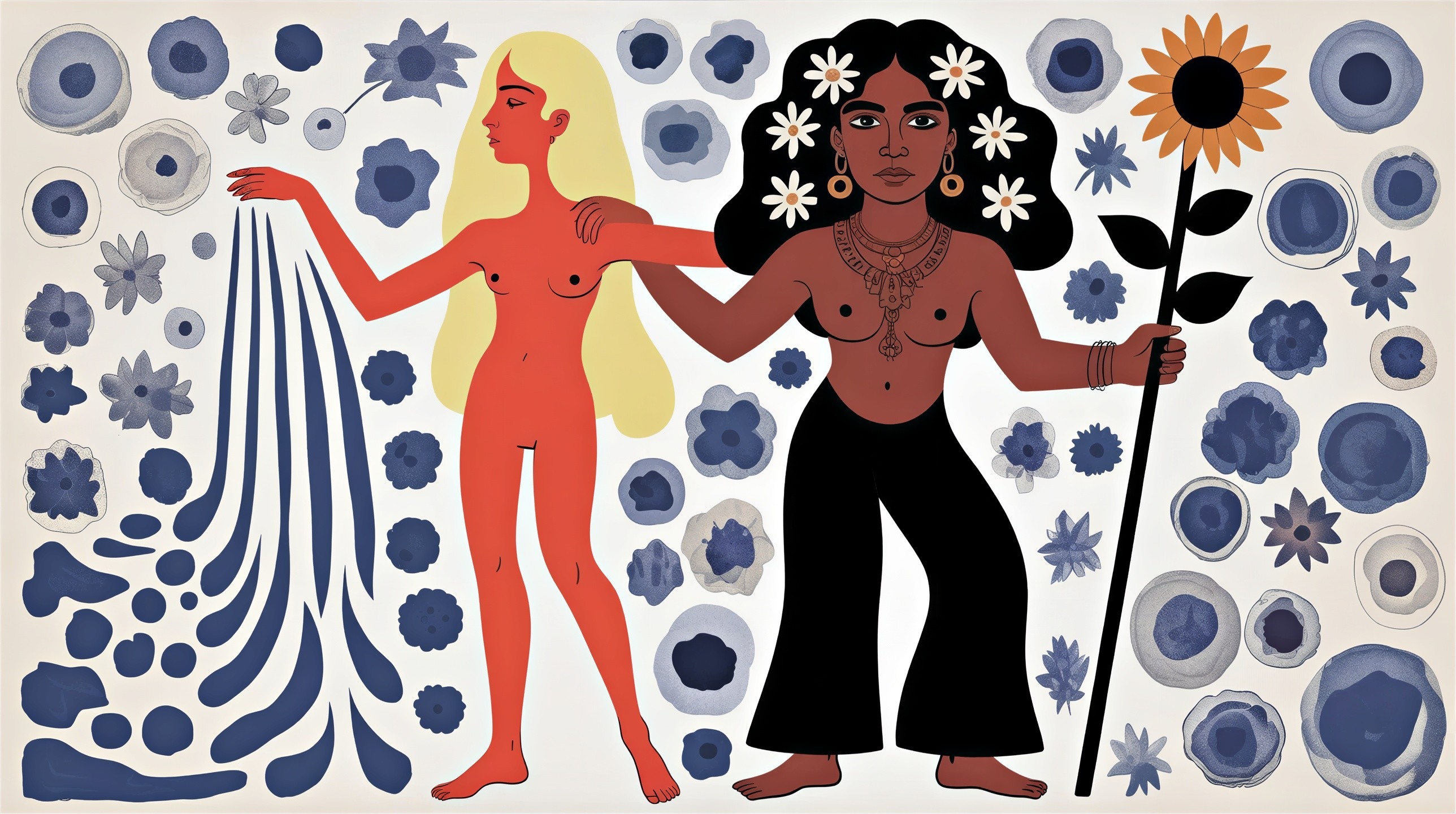 Stylized Female Figures with Nature Themes