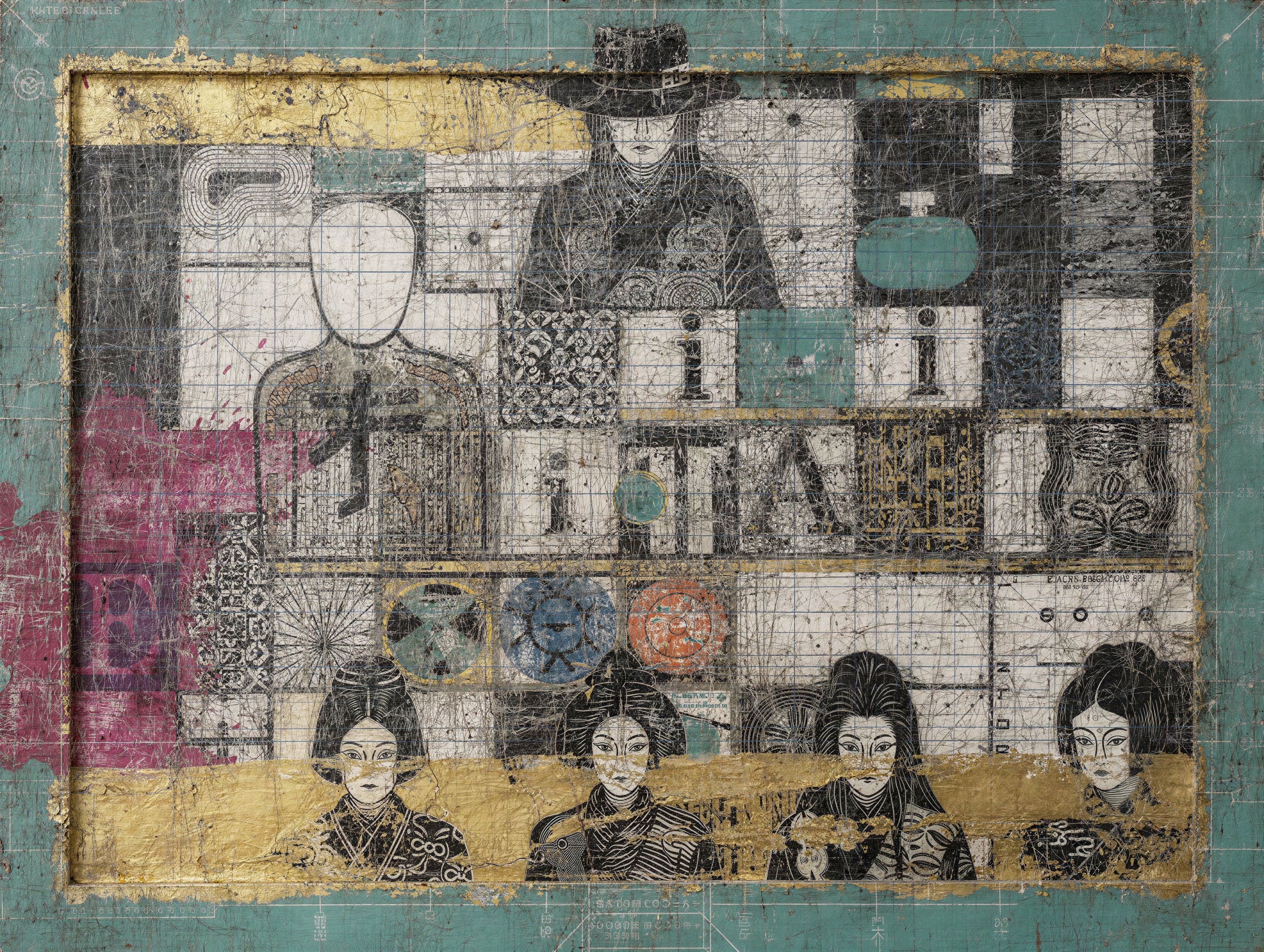 Textured Mixed Media Collage with Figures and Faces