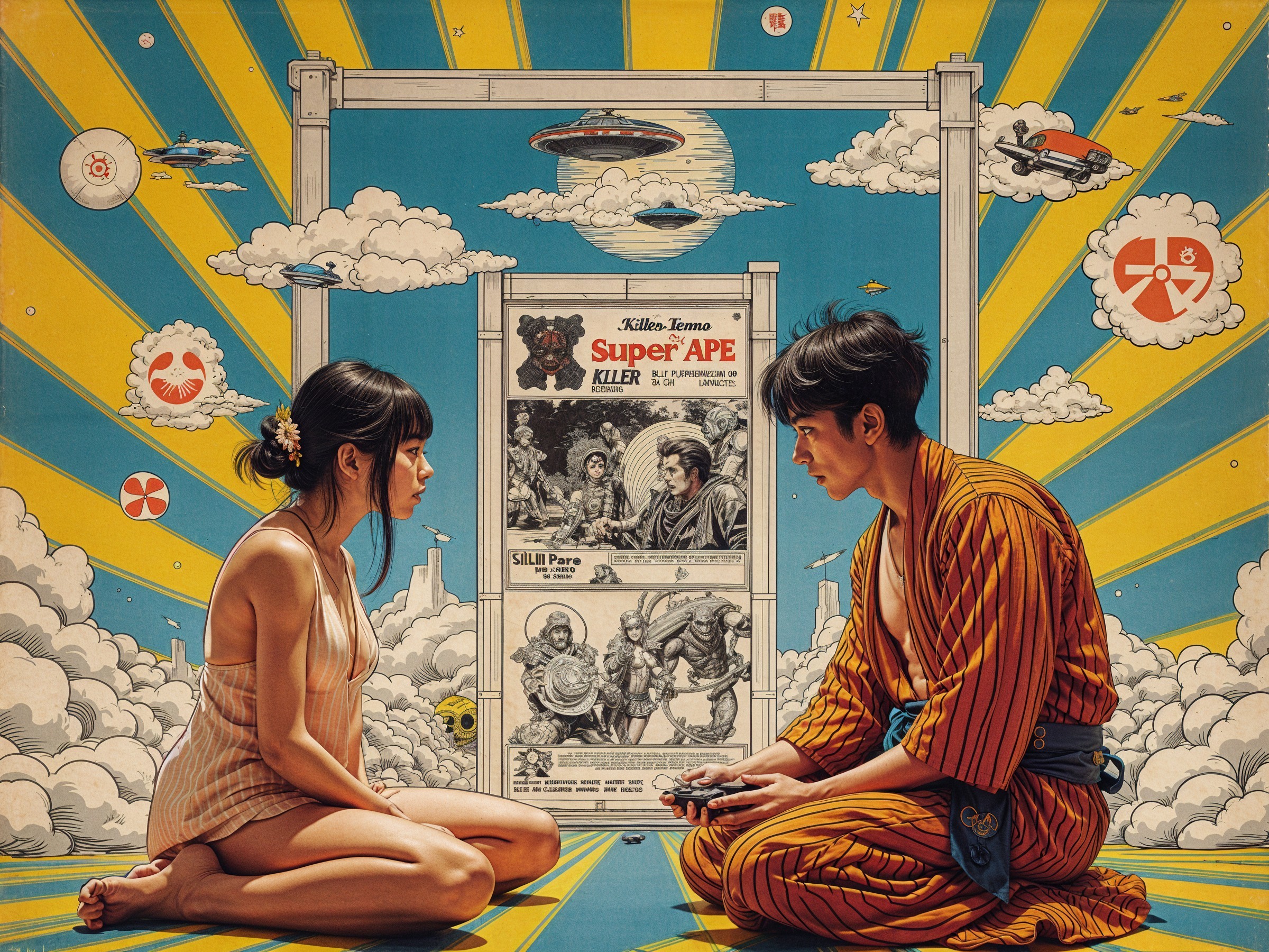 Retro-Inspired Scene with Colorful Comic Elements
