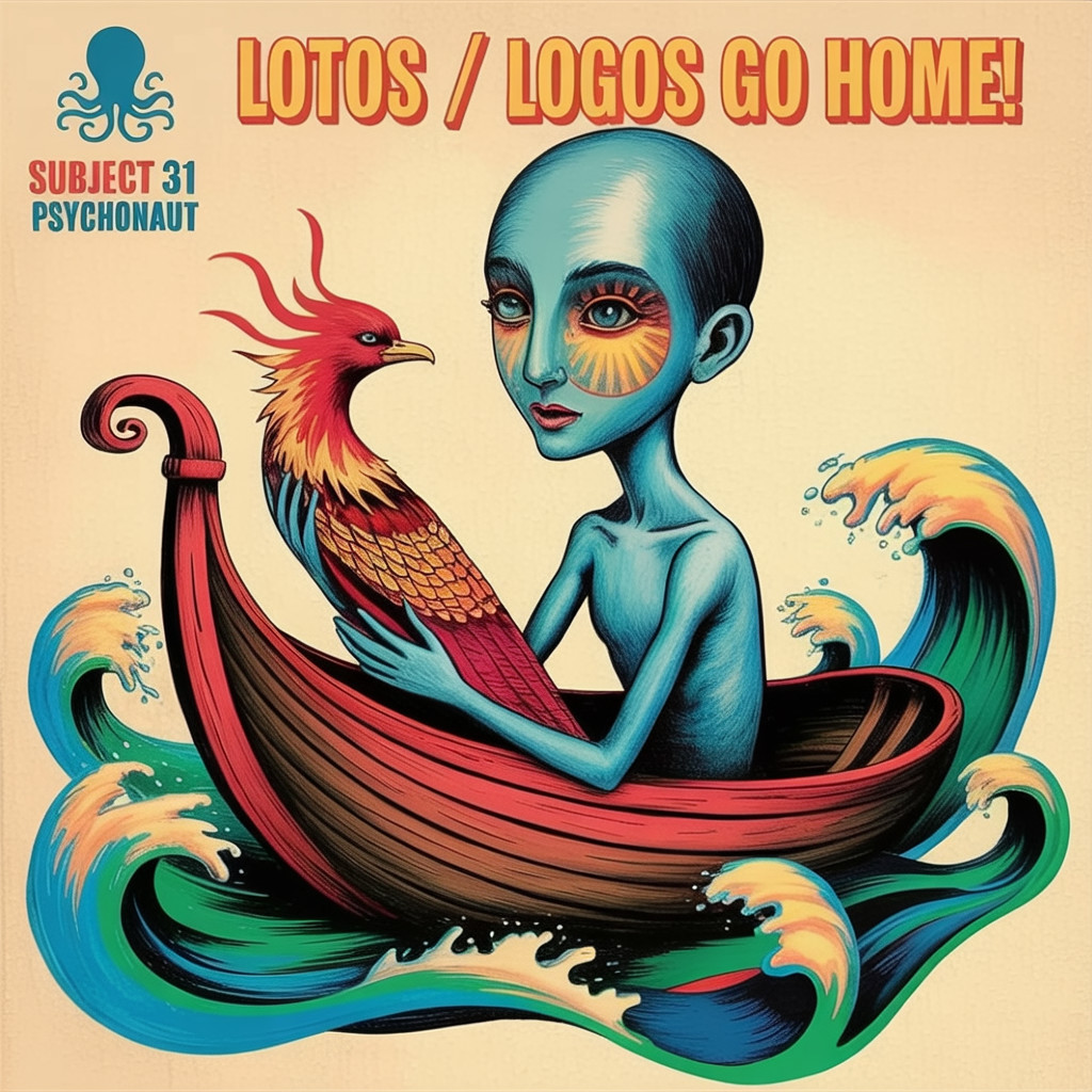 Humanoid Figure with Mythical Bird in Whimsical Scene