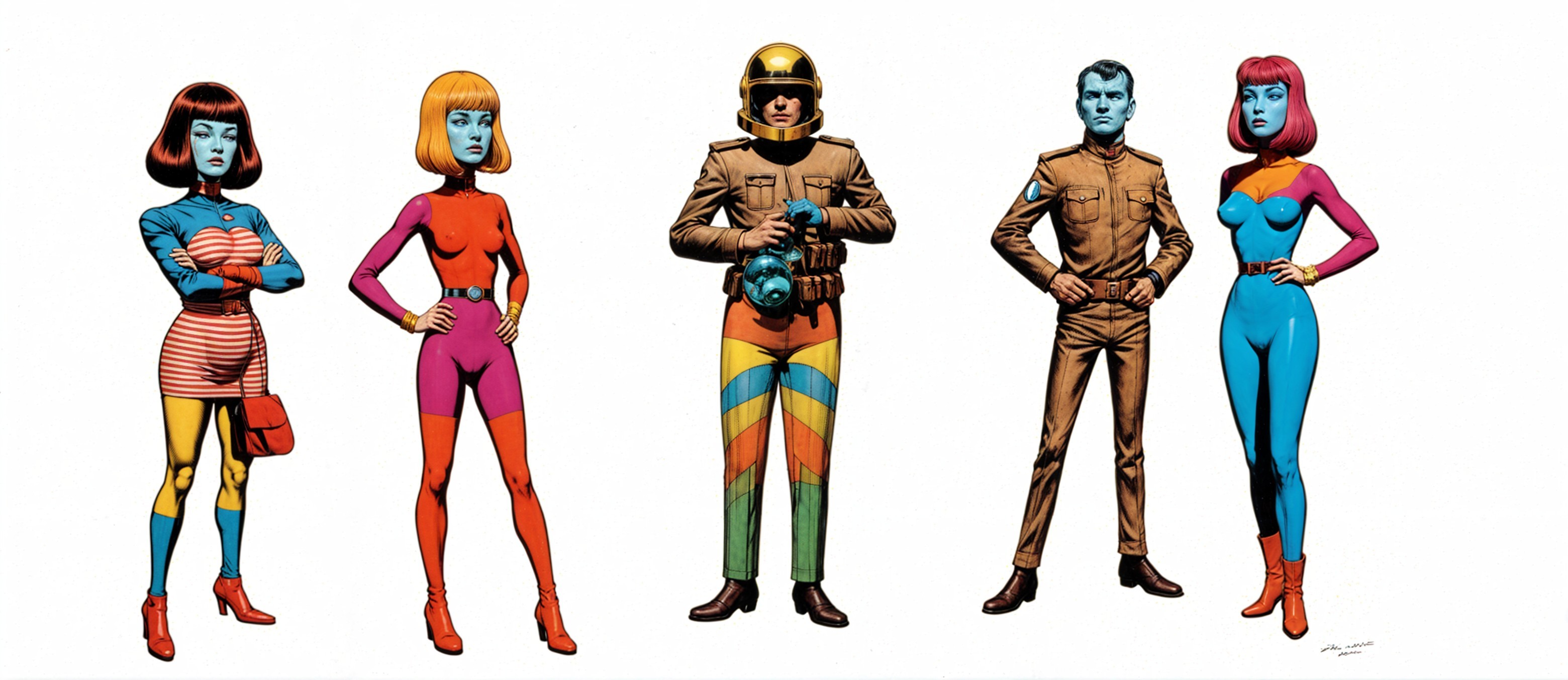 Stylized Characters in Vibrant Outfits and Colors