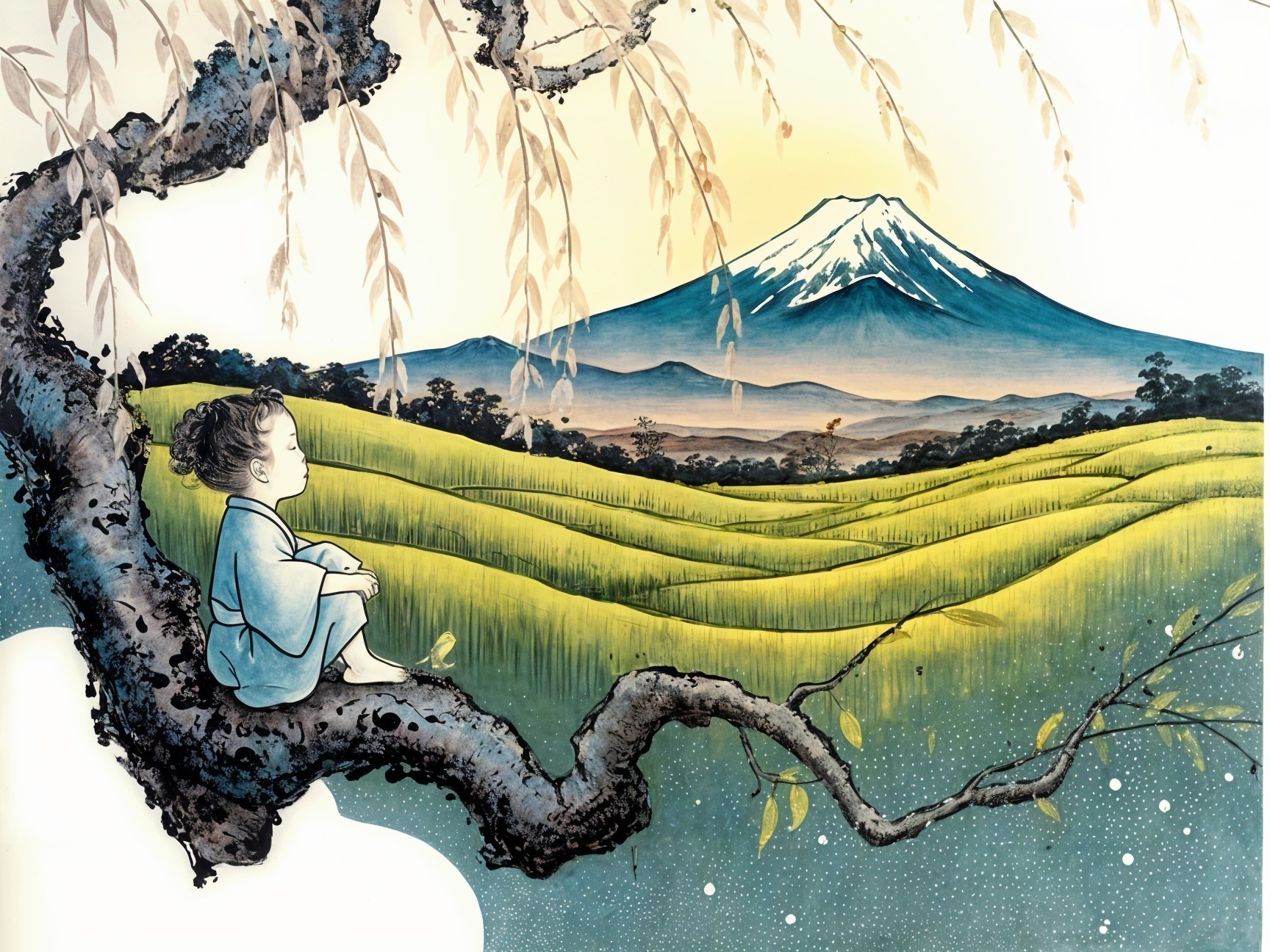 Boy viewing Mount Fuji