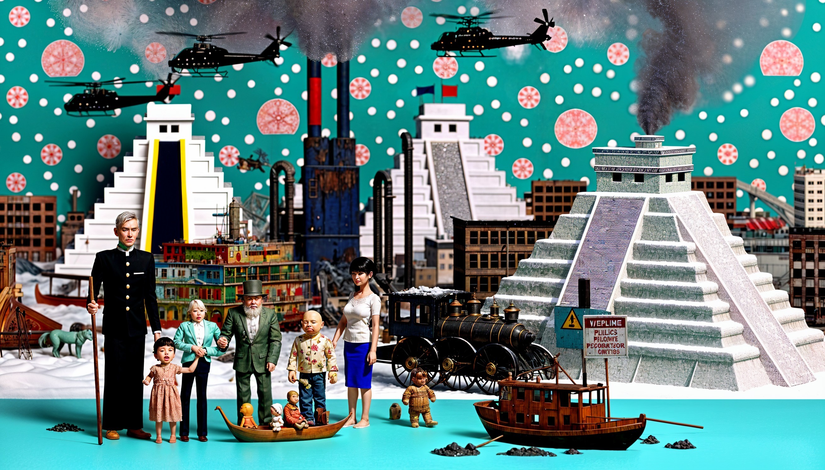 Miniature Diorama of Buildings and Toy Figures