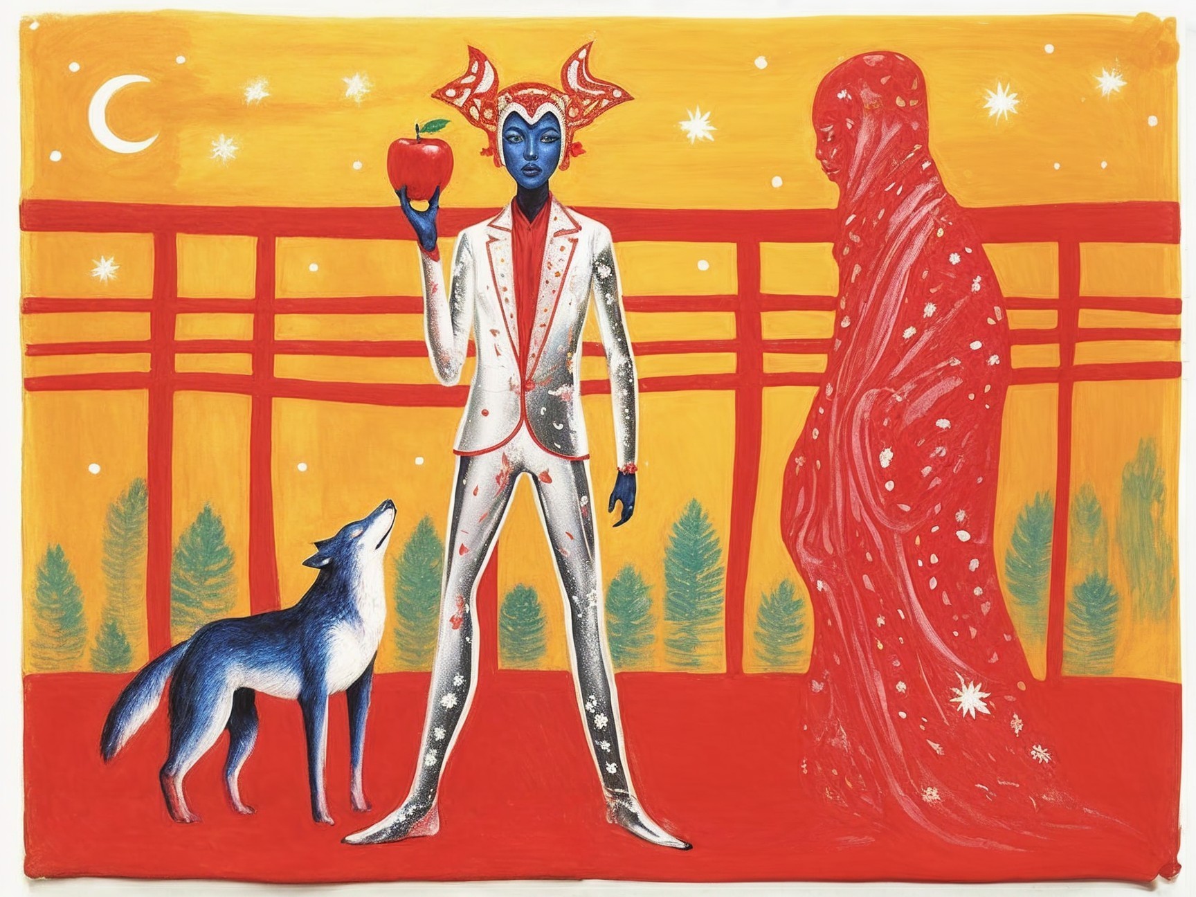 Vibrant Artwork with Figures and Nature Elements