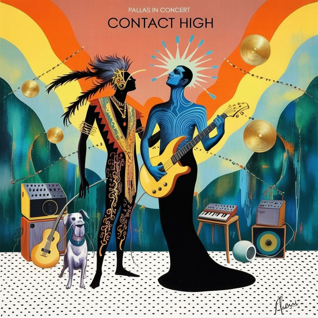 Surreal Illustration of Two Figures with Instruments