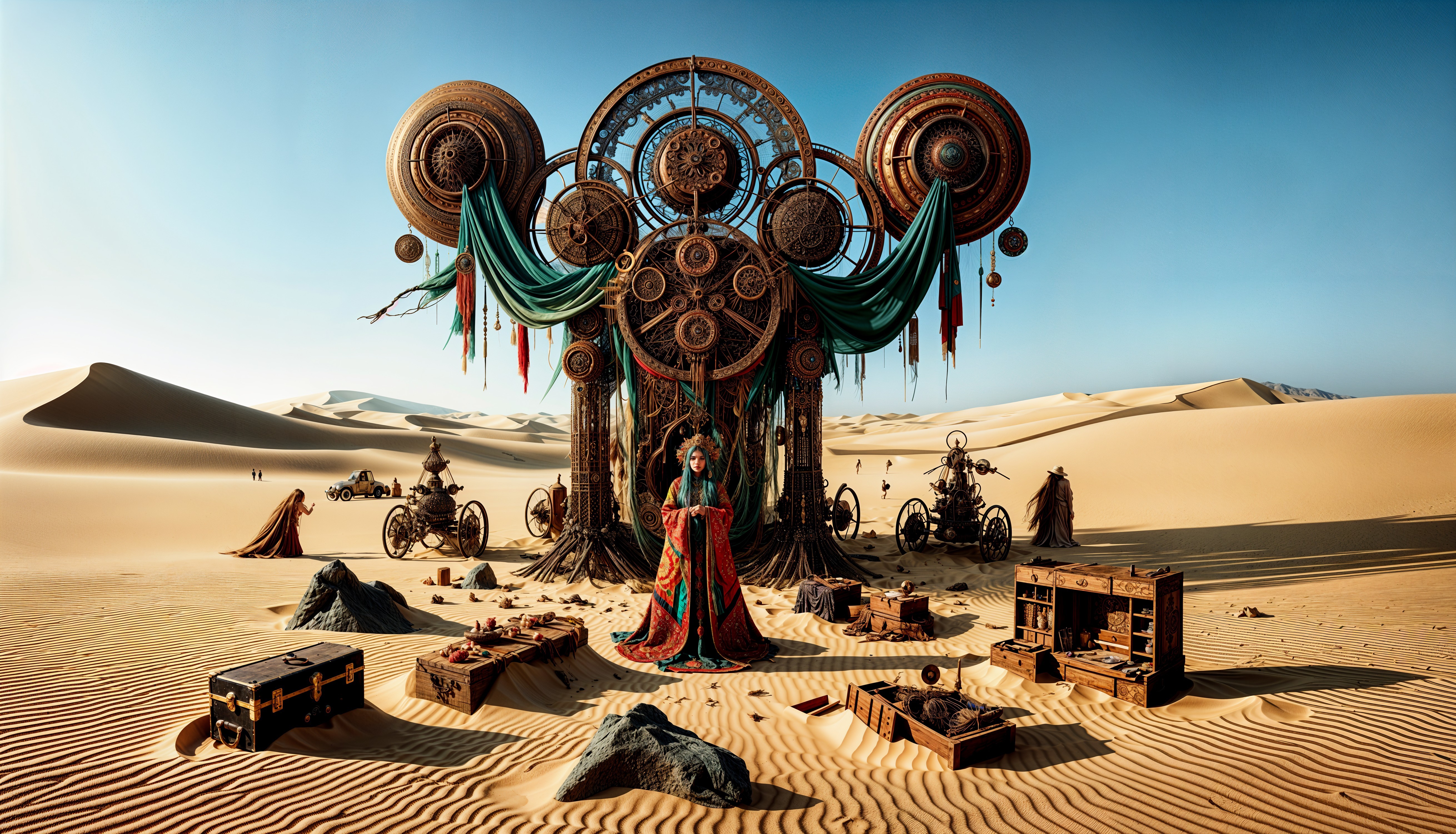Desert Installation with Circular Patterns and Fabrics