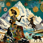 Serene Figure Amid Majestic Mountains and Wildlife