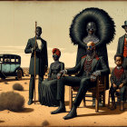 Elegant Figures in Gothic Vintage Desert Landscape