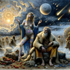 Fantastical Digital Painting of Night Sky and Figures