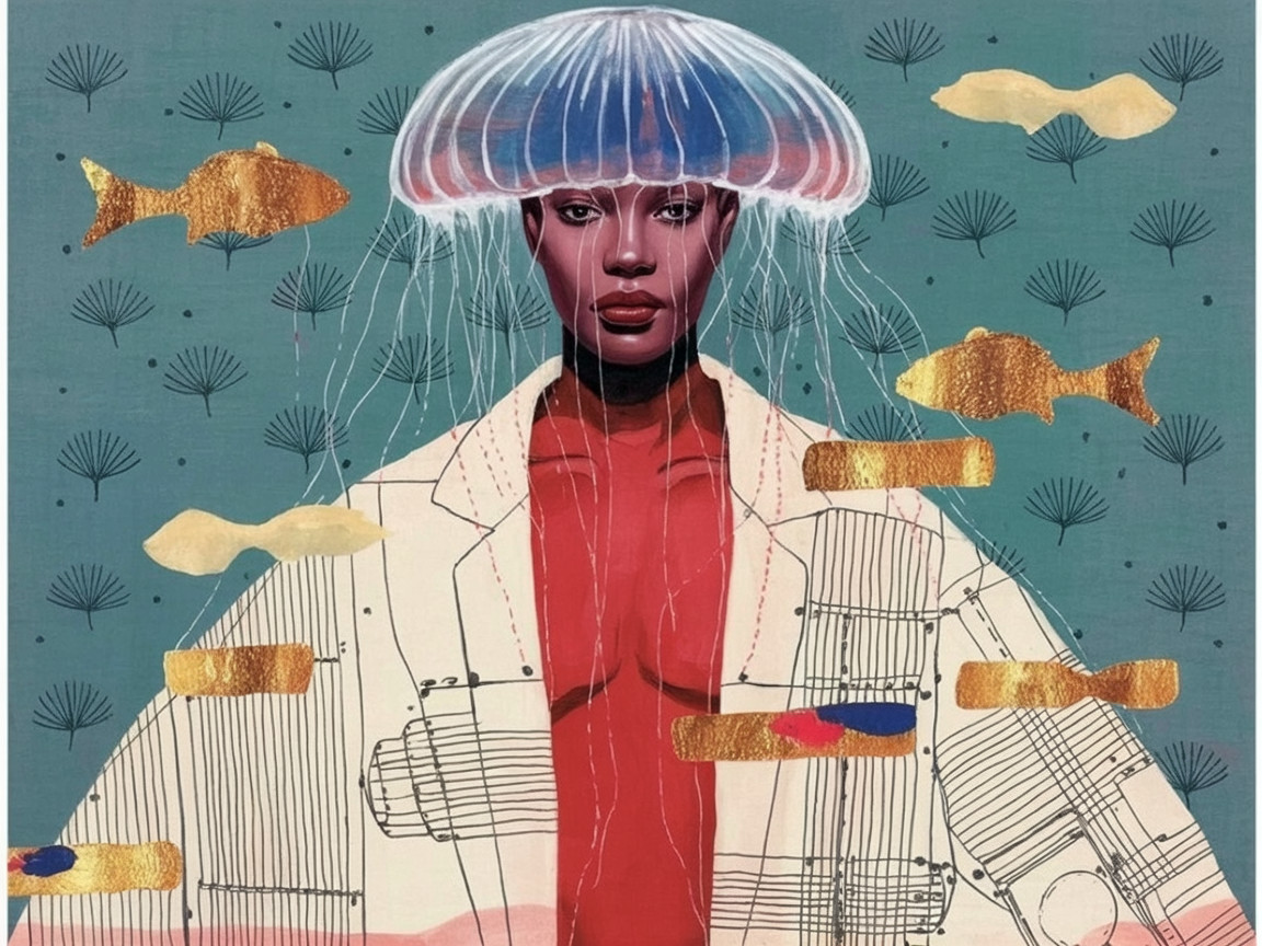 Portrait with Whimsical Design and Glowing Elements
