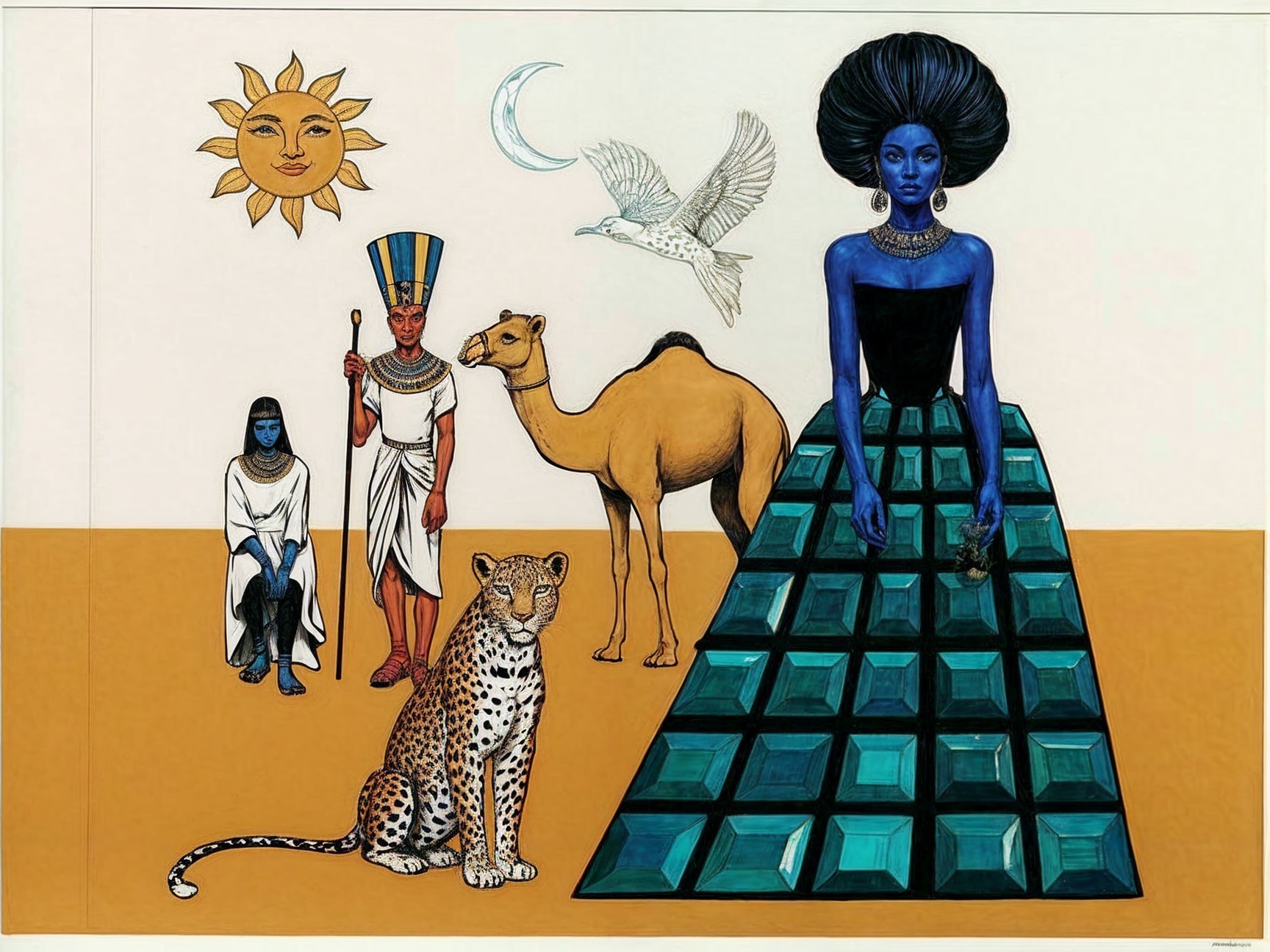 Ancient Egyptian Scene with Regal Woman and Leopard