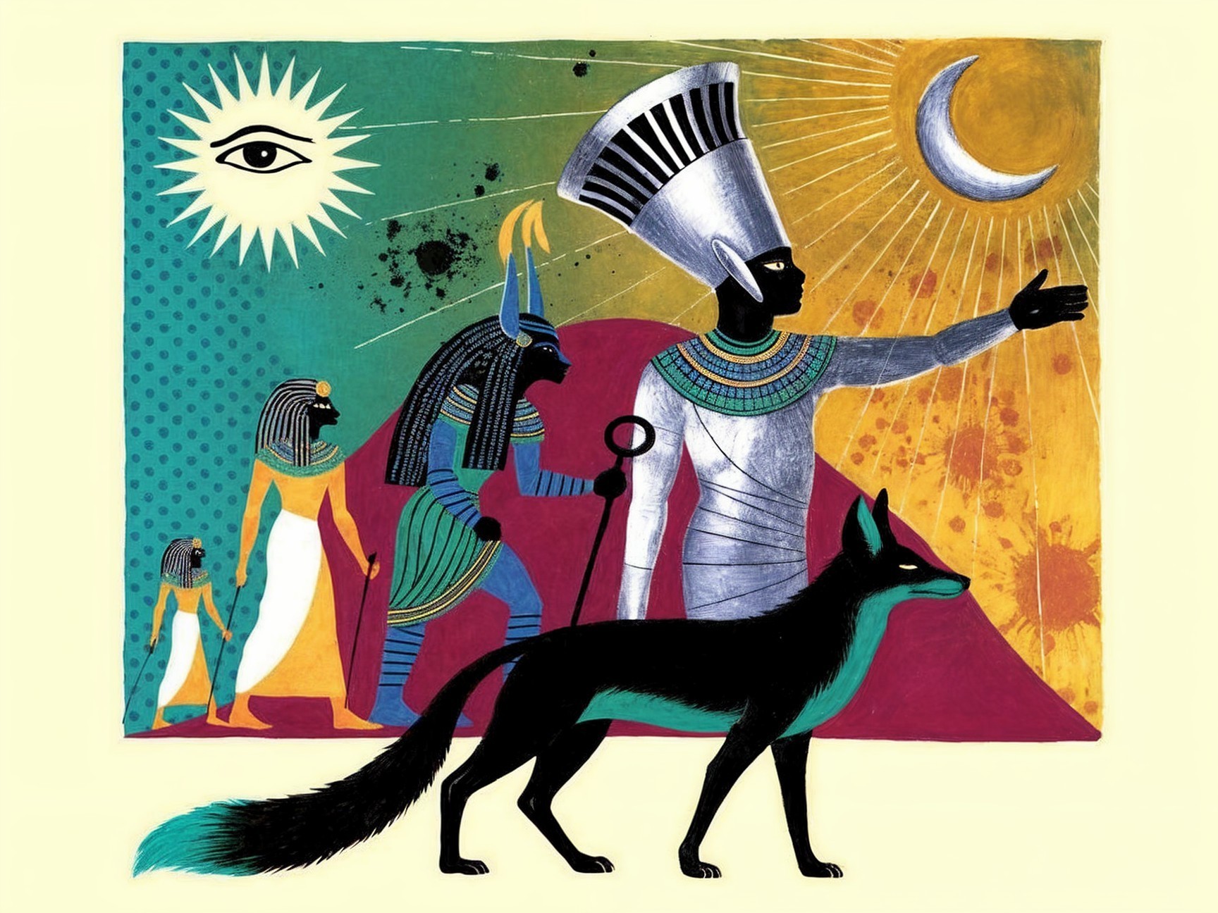 Egyptian-inspired scene with pharaoh and deities
