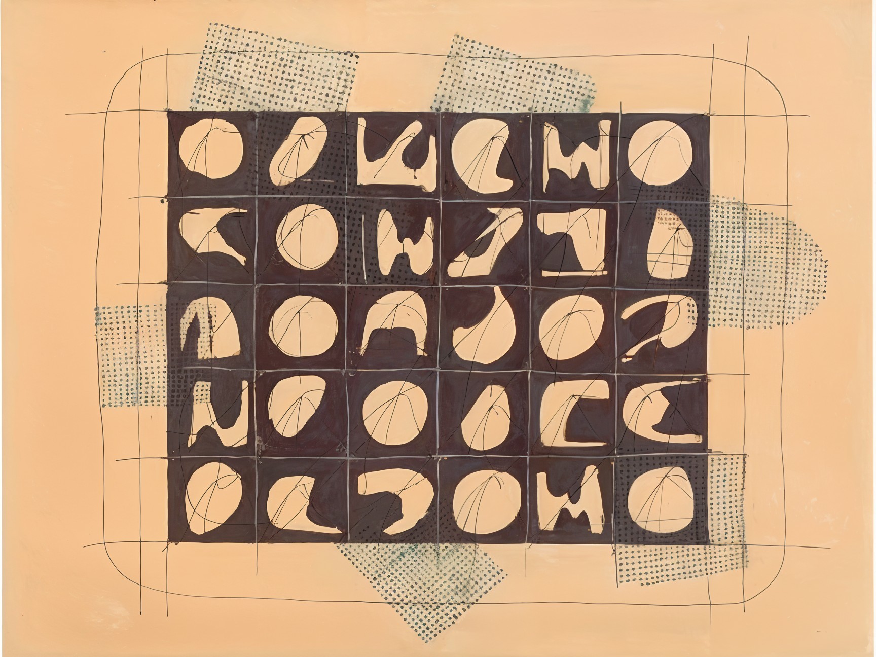 Abstract Grid with 16 Forms on Peach Background