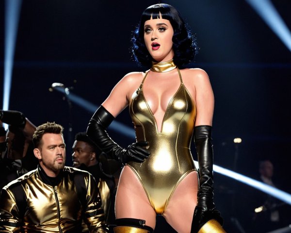 Dynamic Performance with Singer in Gold Bodysuit
