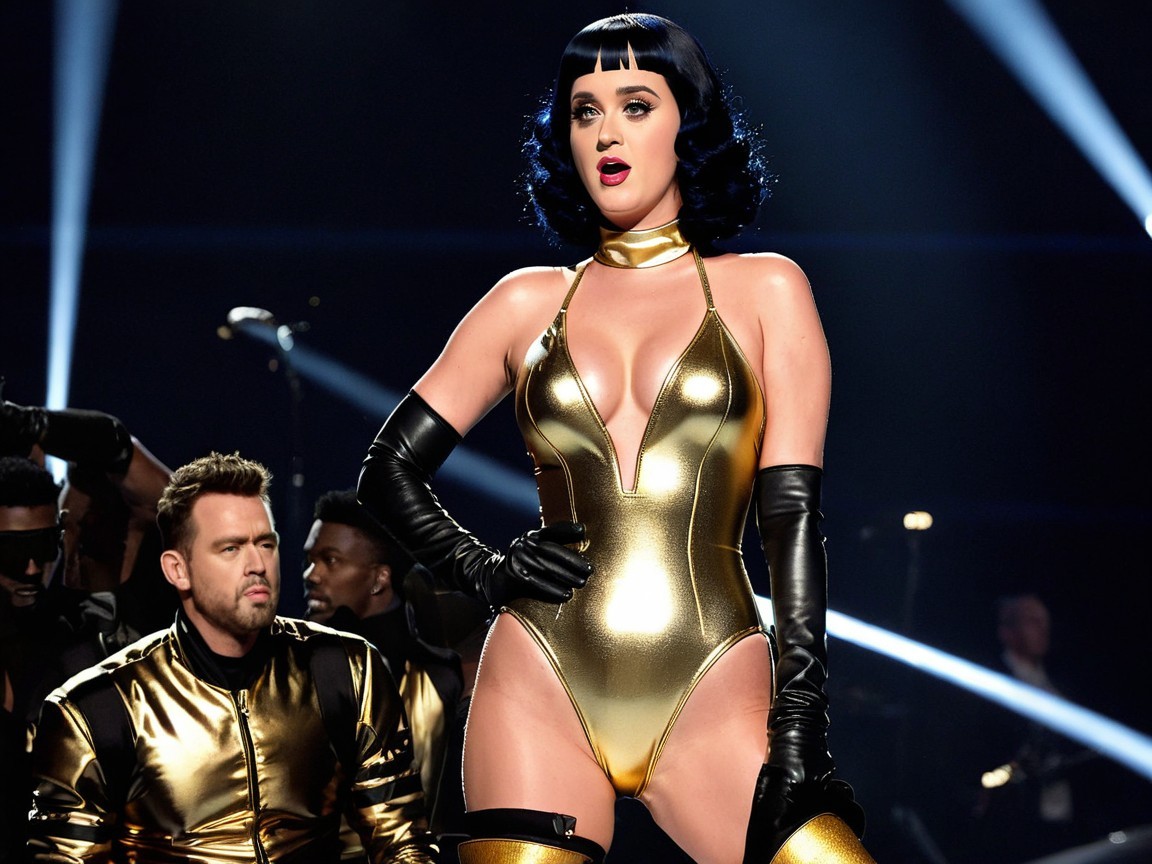 Dynamic Performance with Singer in Gold Bodysuit