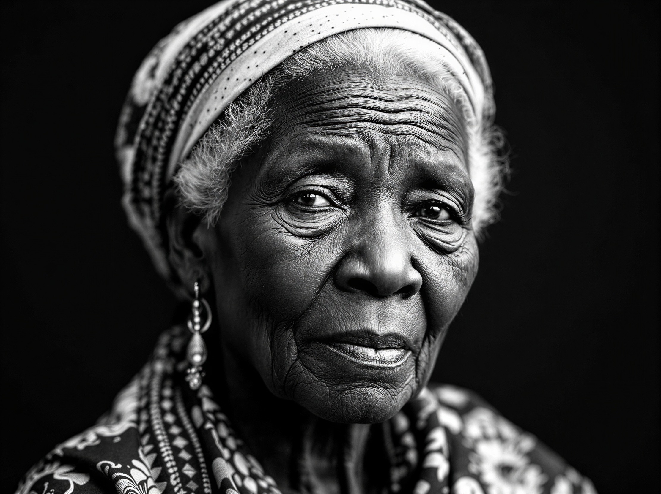 Black and White Portrait of an Elderly Woman