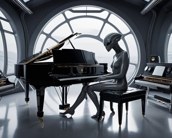 Futuristic Room with Alien Playing Grand Piano