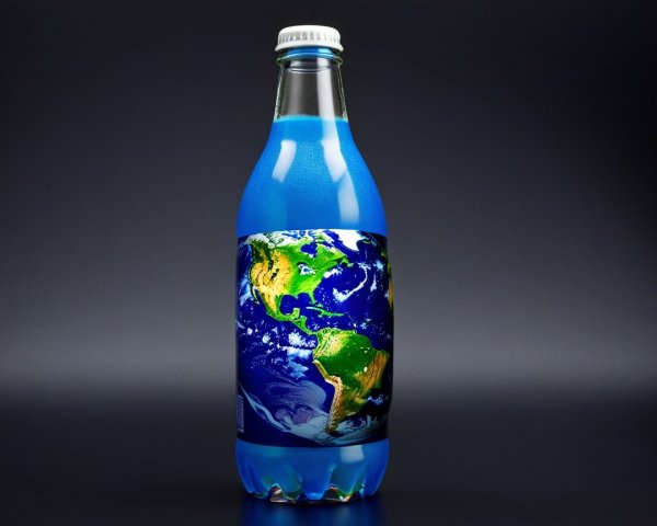 Vibrant Blue Beverage Bottle with Earth Label Design