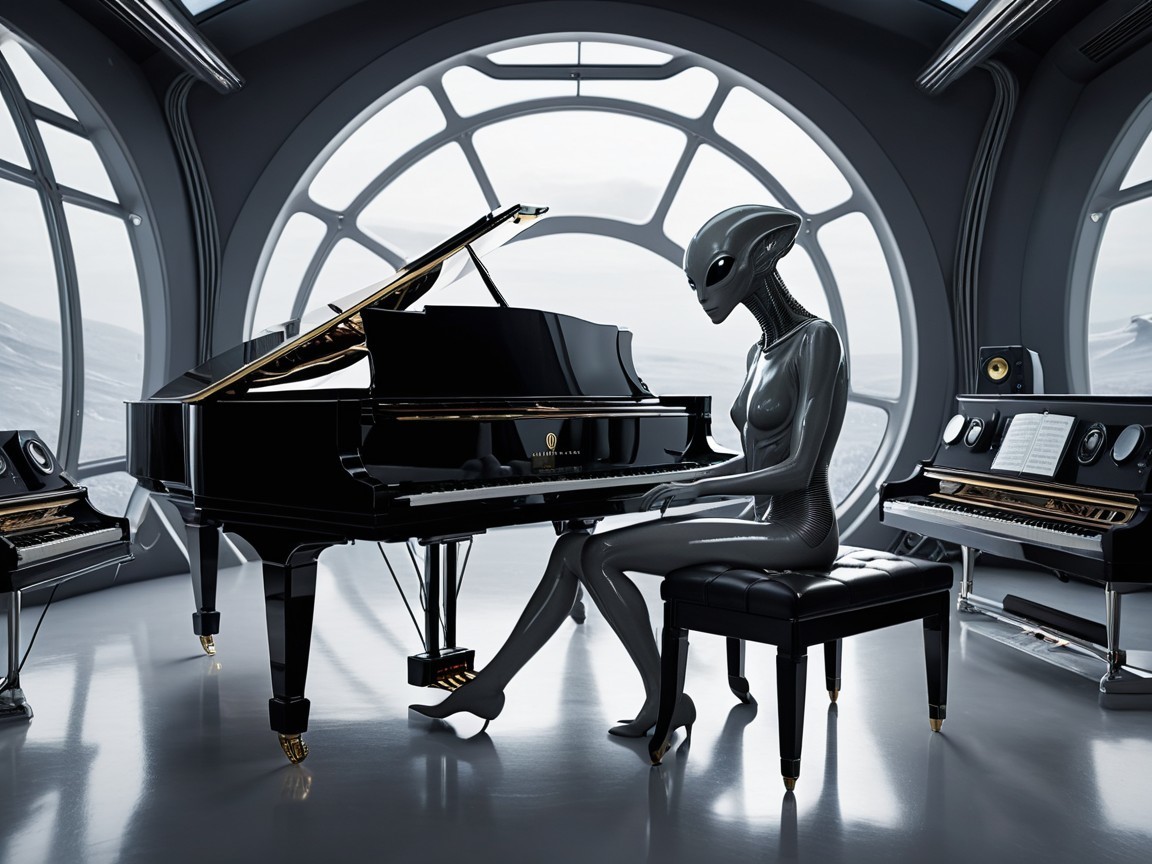 Futuristic Room with Alien Playing Grand Piano