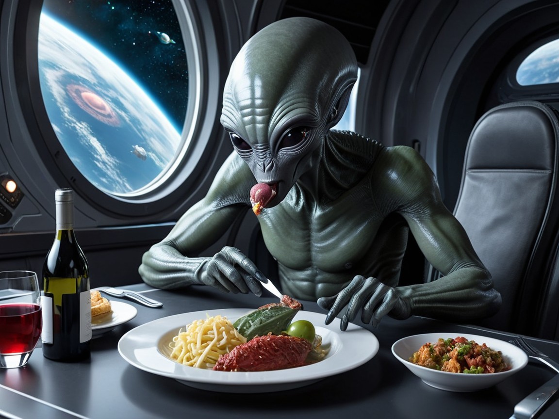 Alien Dining Experience in Futuristic Spacecraft