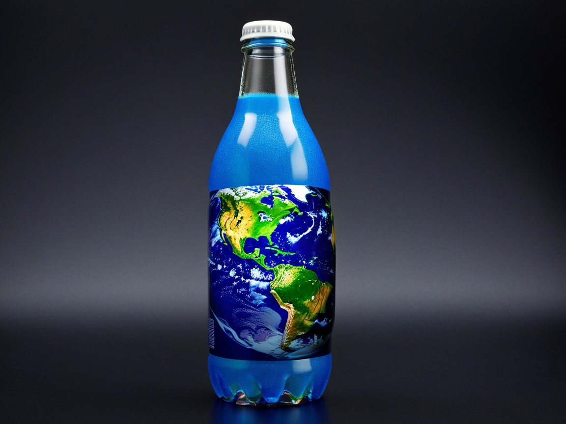 Vibrant Blue Beverage Bottle with Earth Label Design