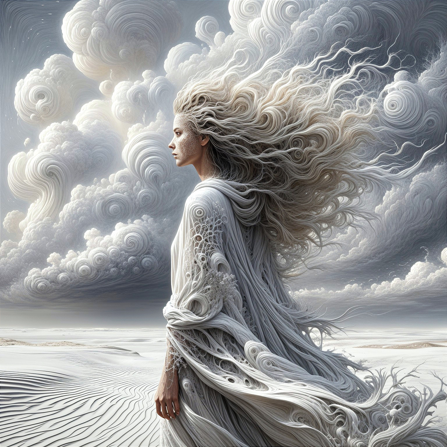 Ethereal Figure in a Desolate, Mystical Landscape