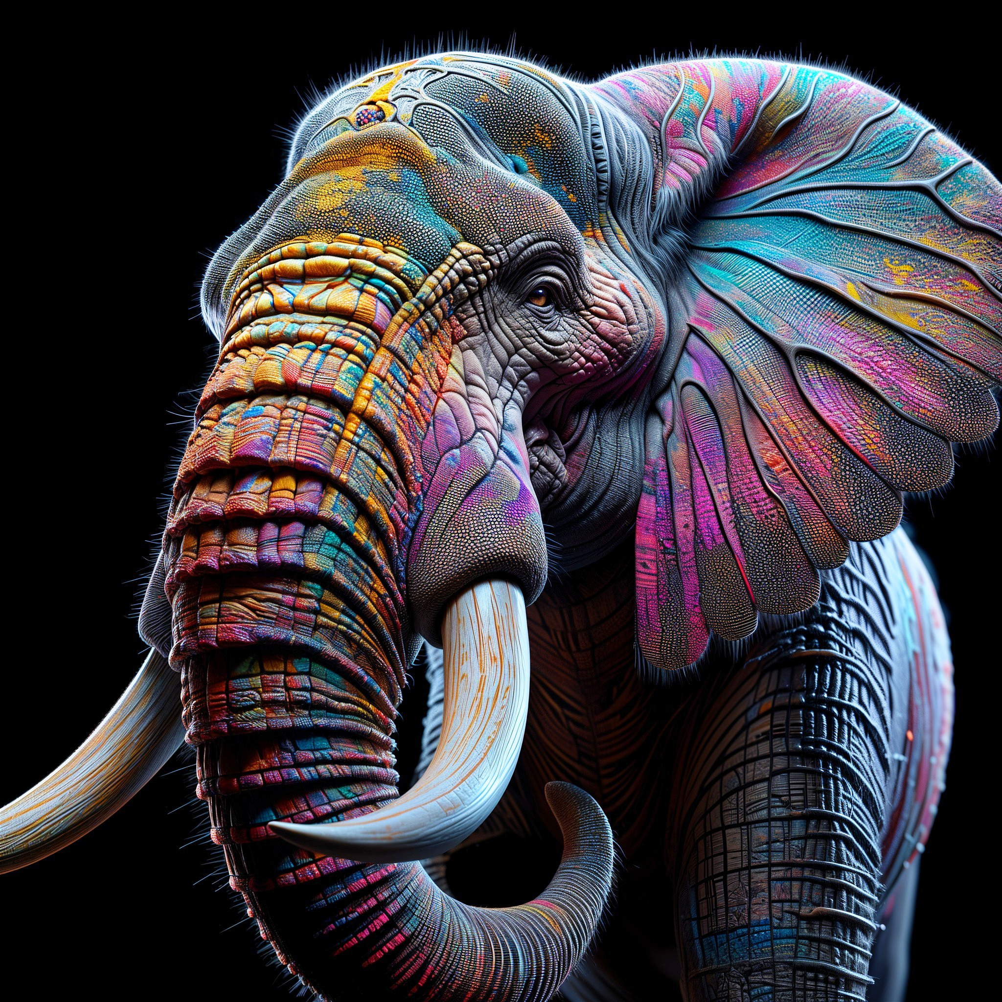 Surreal Elephant with Vibrant Colors and Patterns