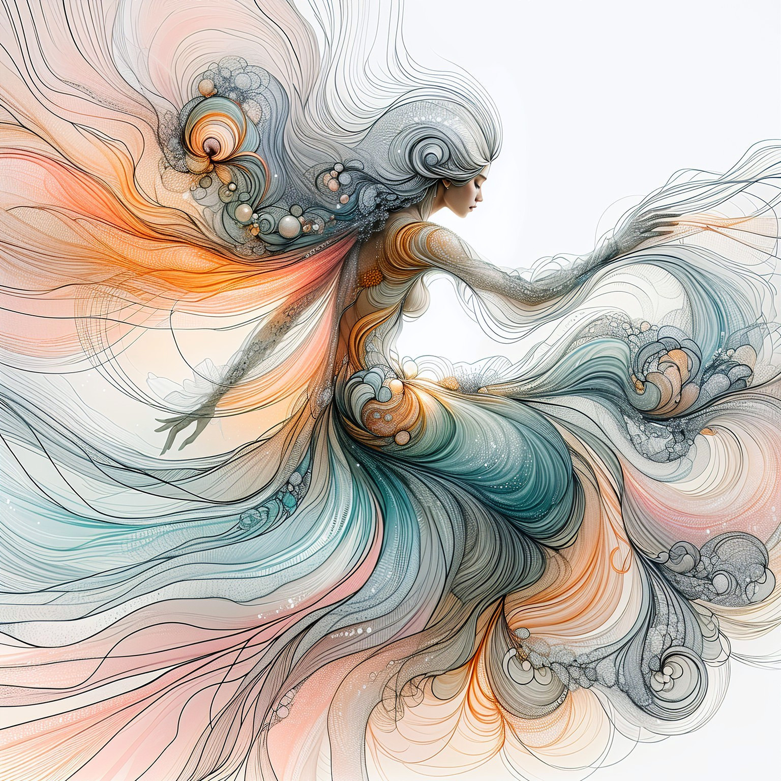 Ethereal Figure in Flowing Colors and Patterns