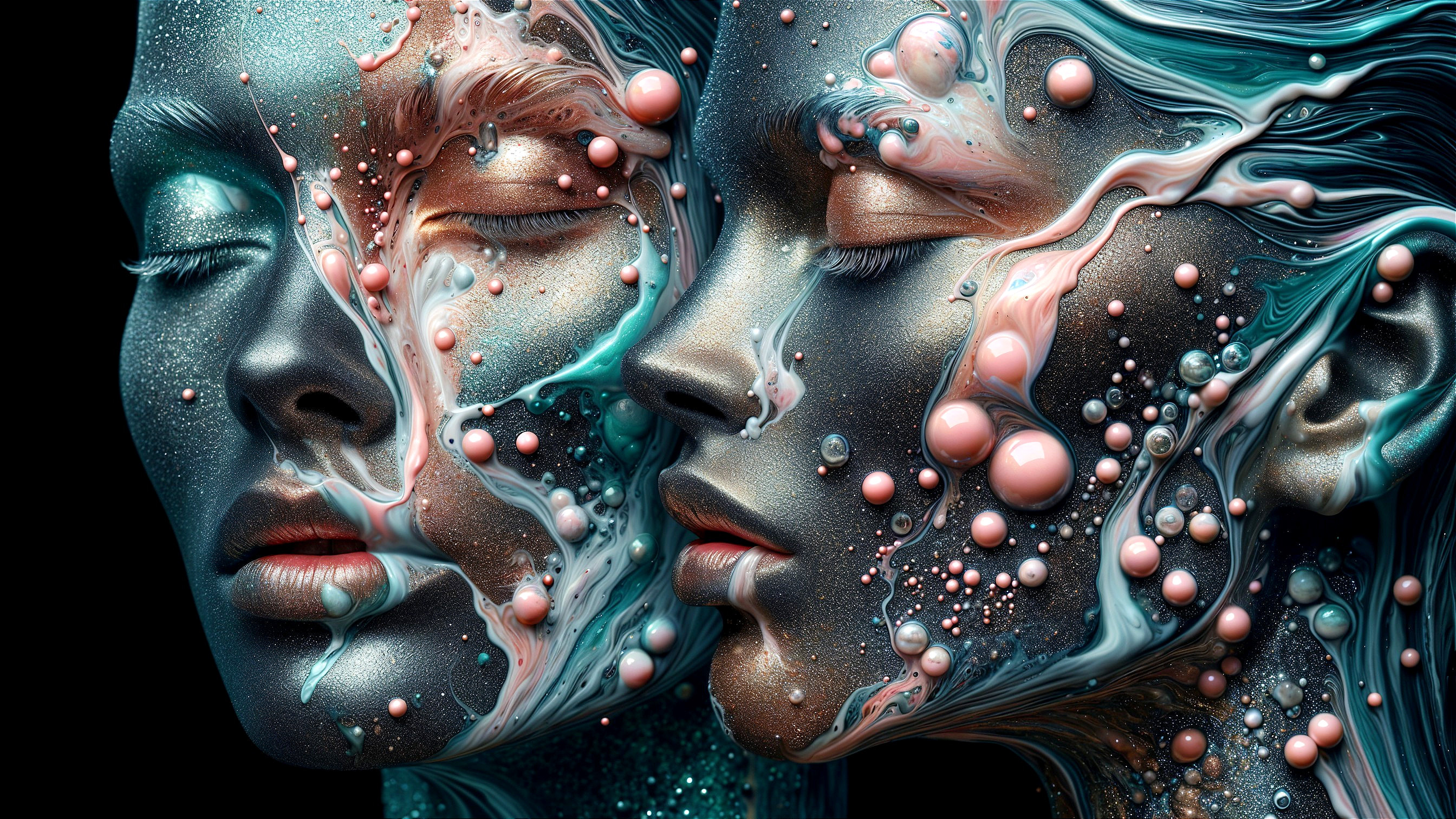 Abstract Faces Merging with Vibrant Colors and Patterns