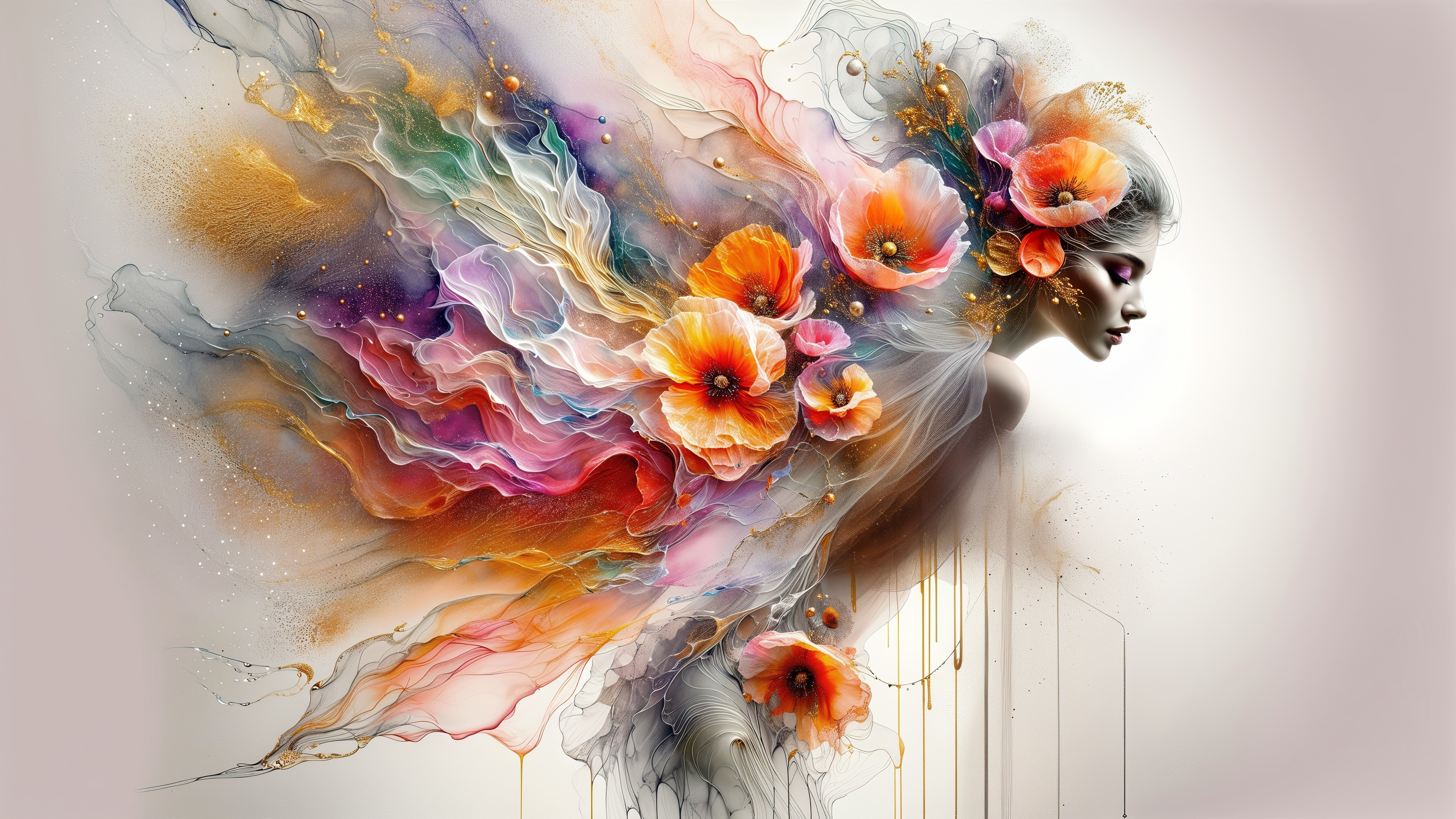 Ethereal Portrait of a Woman with Floral Elements