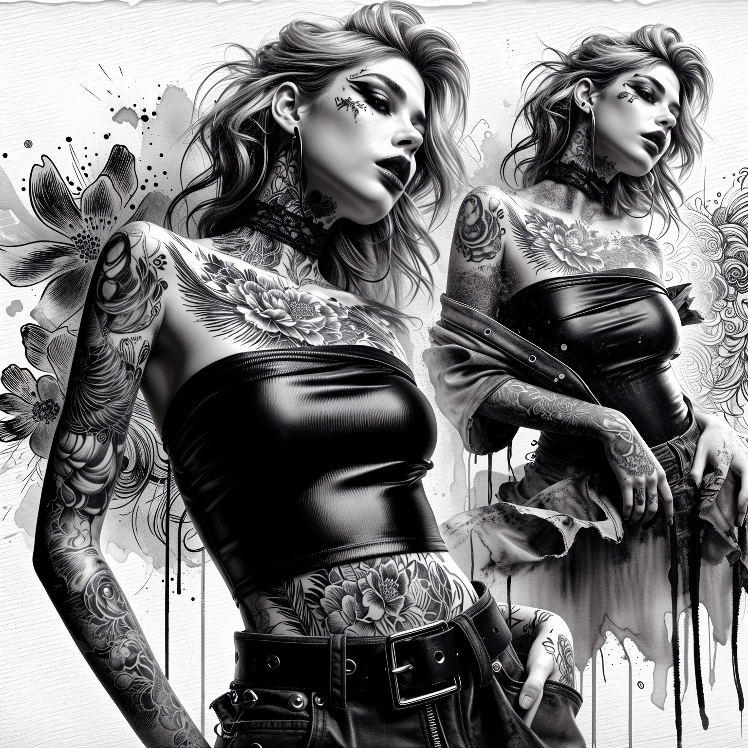 Stylized Portraits of a Confident Woman with Tattoos