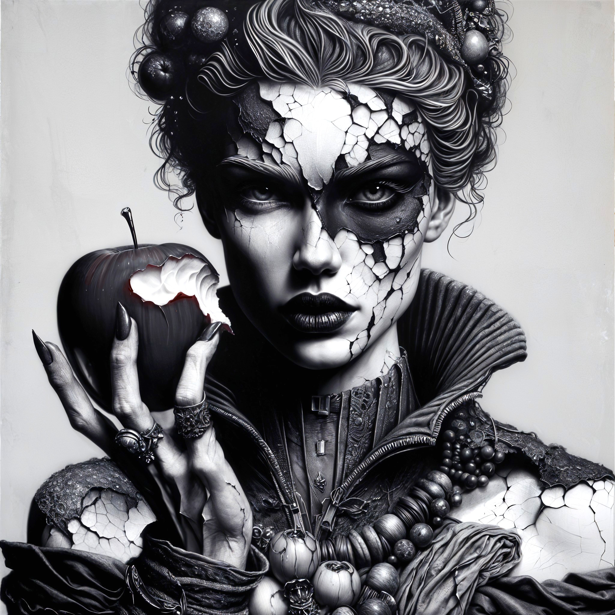 Monochromatic Portrait of Woman with Cracked Texture