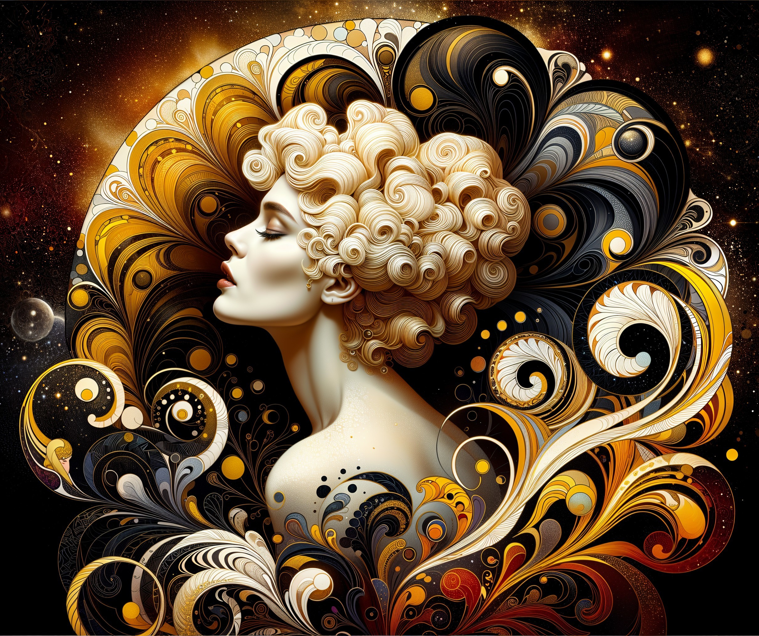 Elegant Profile of a Woman with Curly Blonde Hair