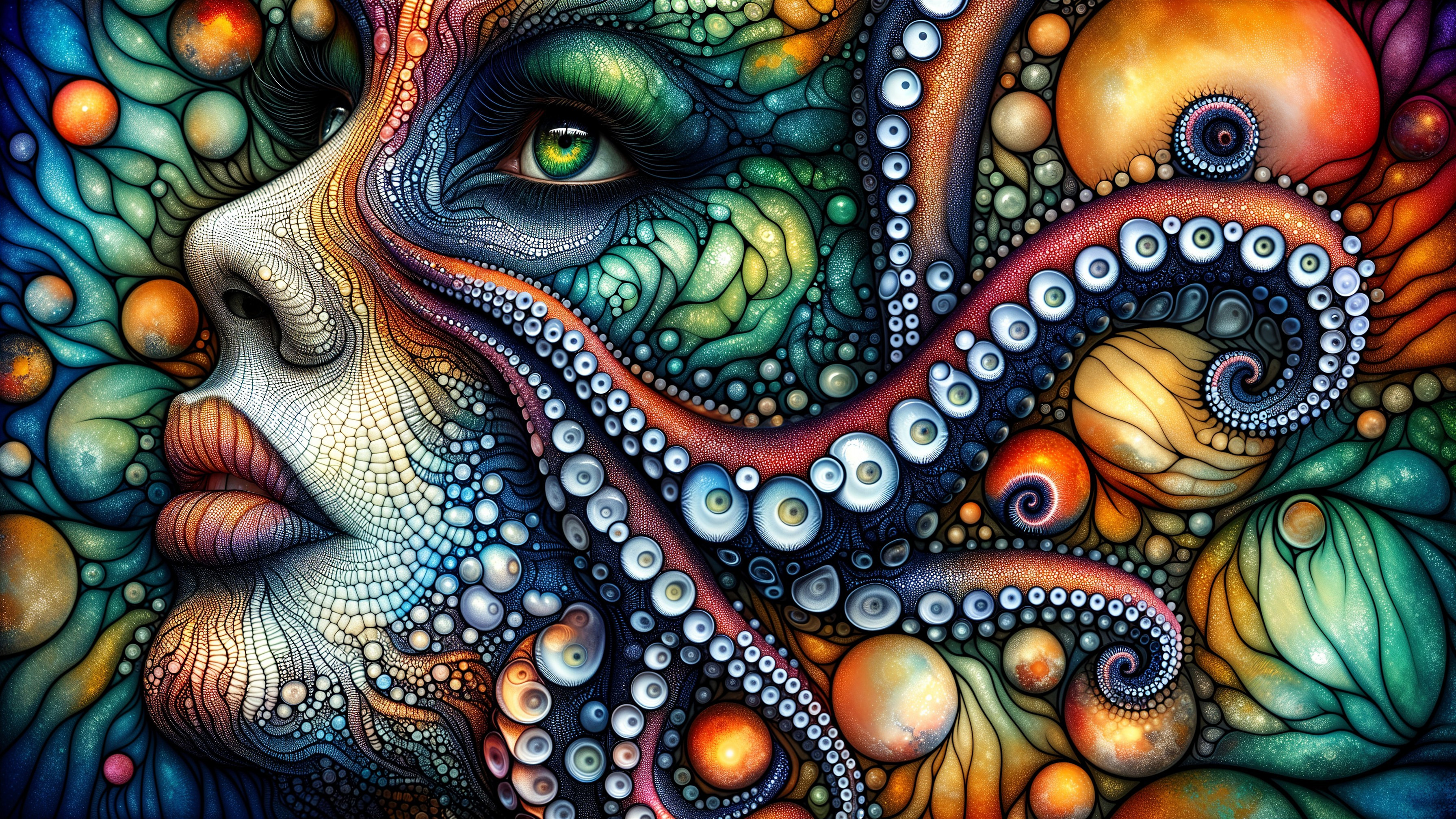 Surreal Artwork of Face Intertwined with Octopus