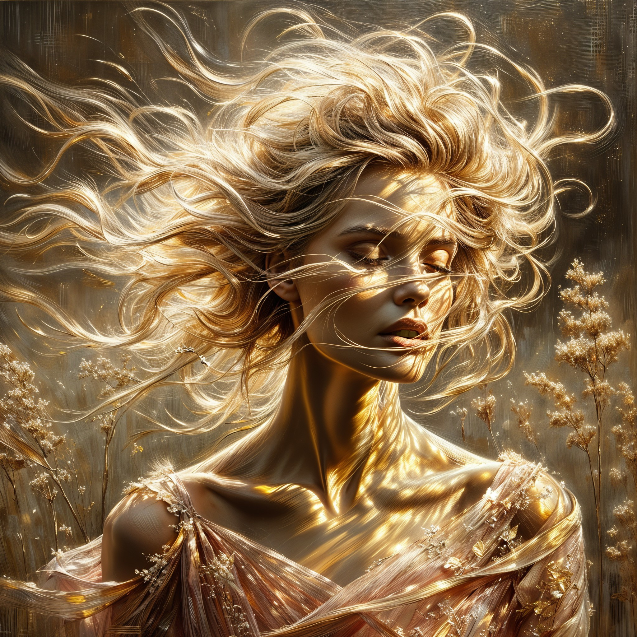 Portrait of a woman with golden hair in warm light