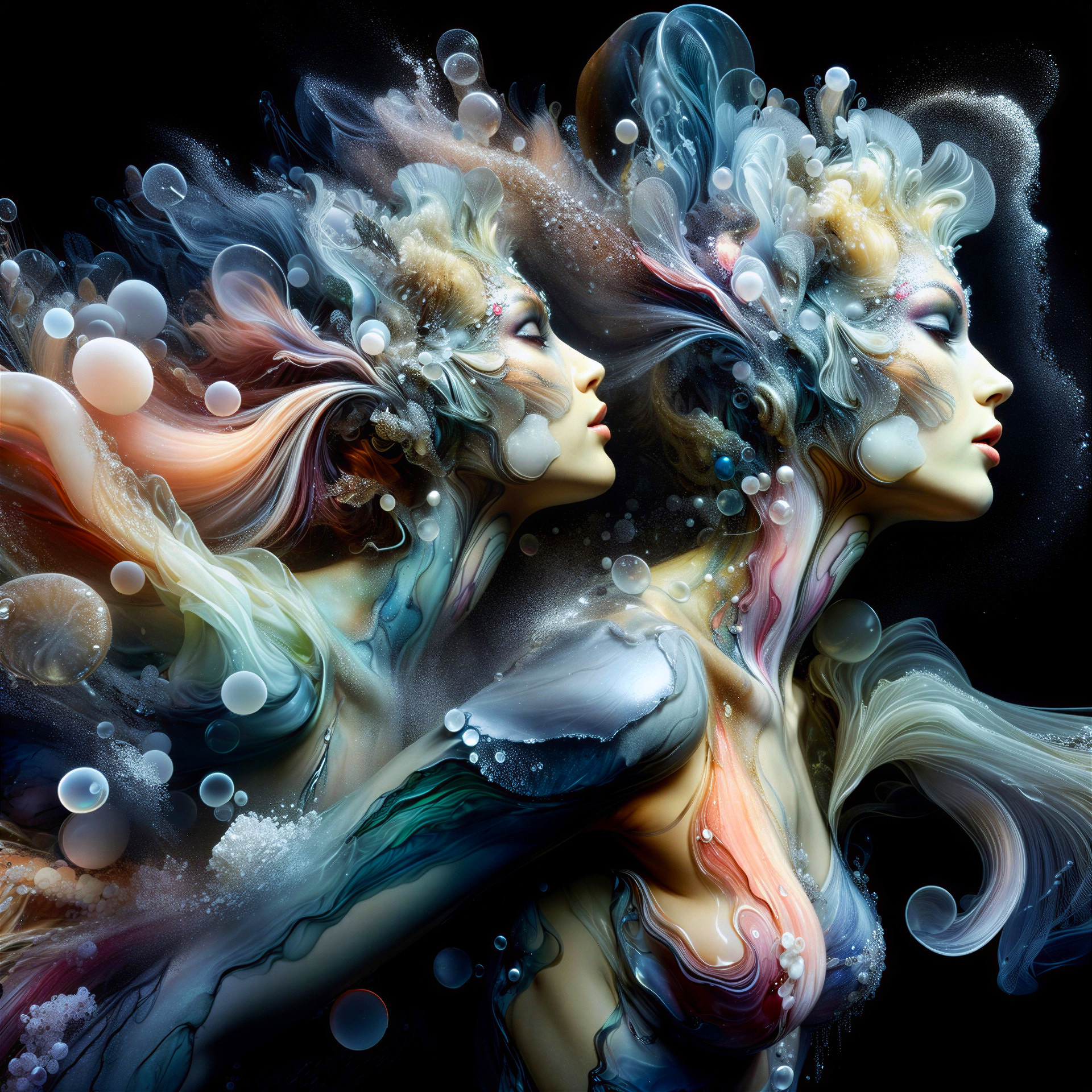 Ethereal Figures in Colorful Abstract Motion Art