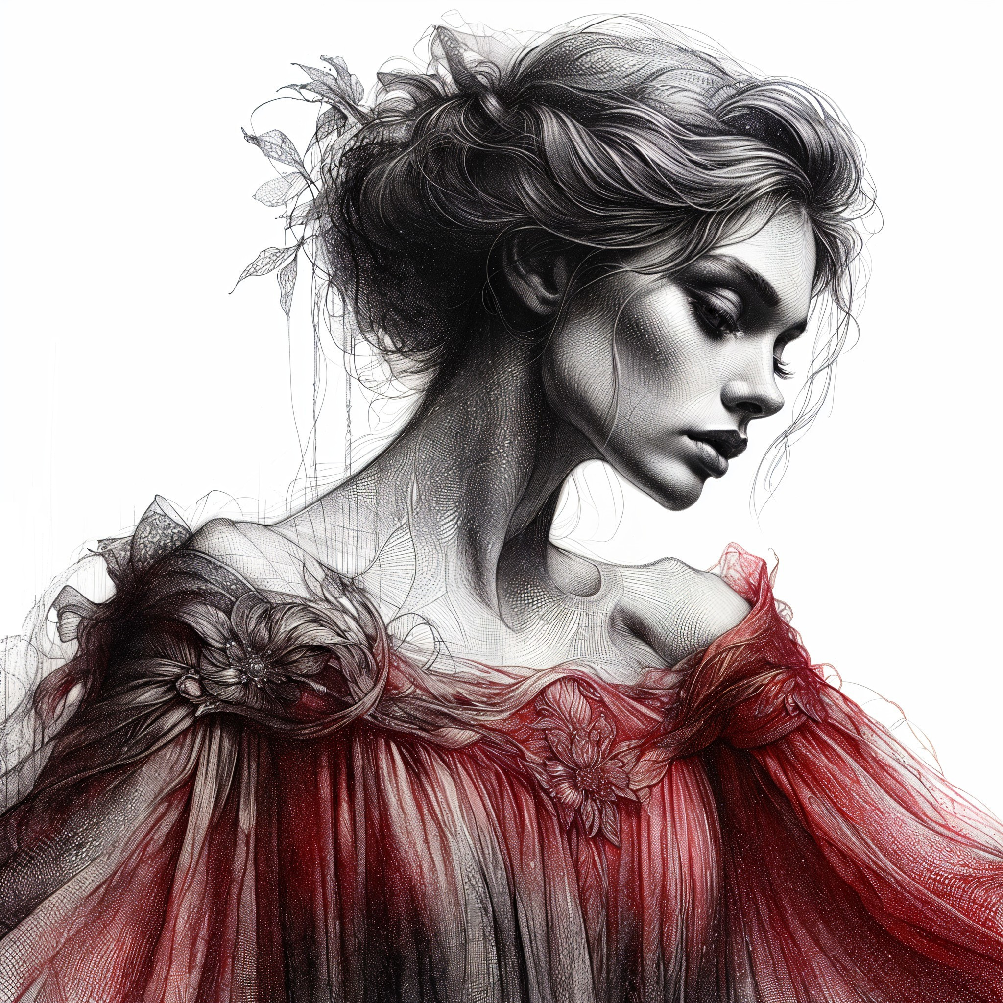 Portrait of a Woman in Profile with Floral Details