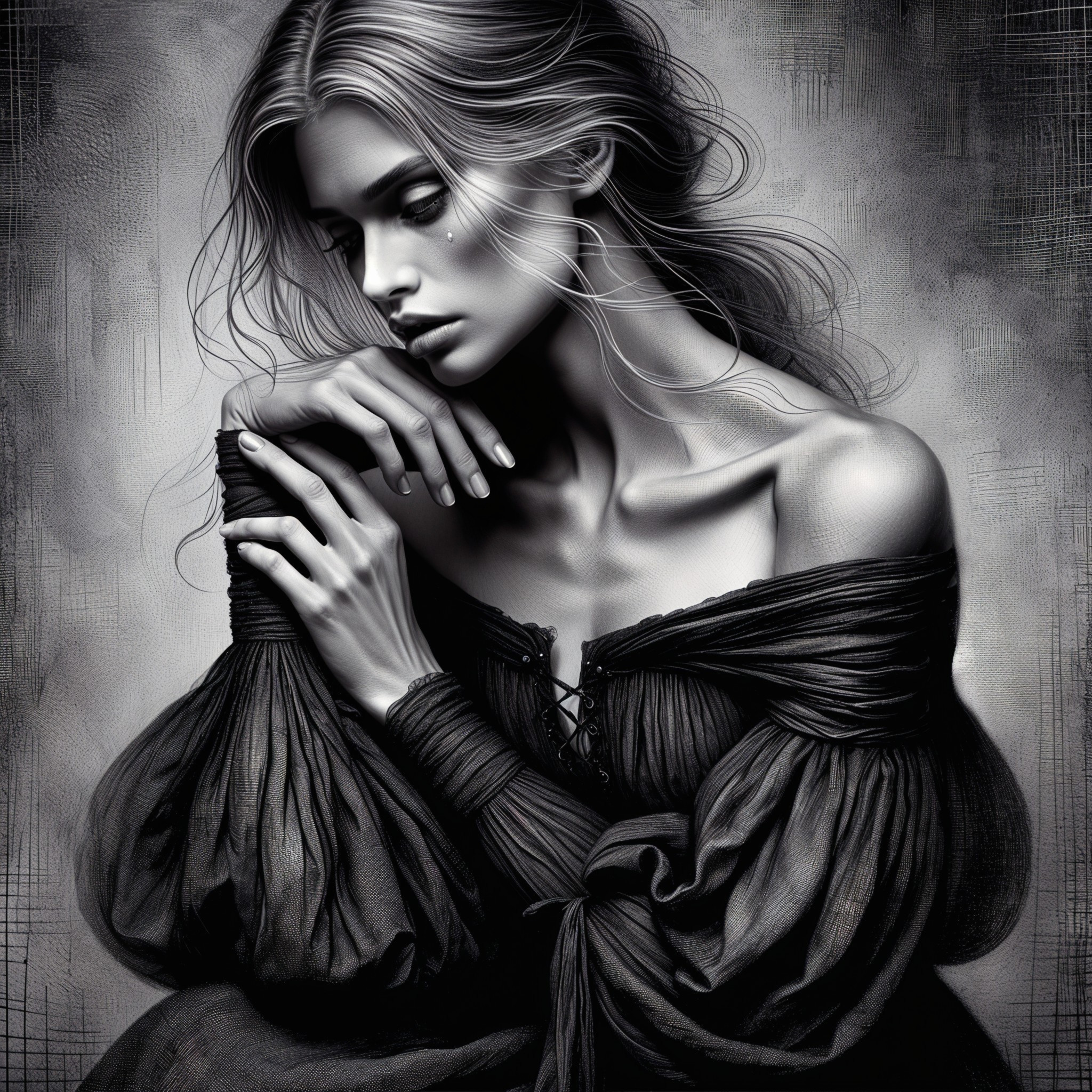 Melancholic Portrait of a Woman in Dark Dress