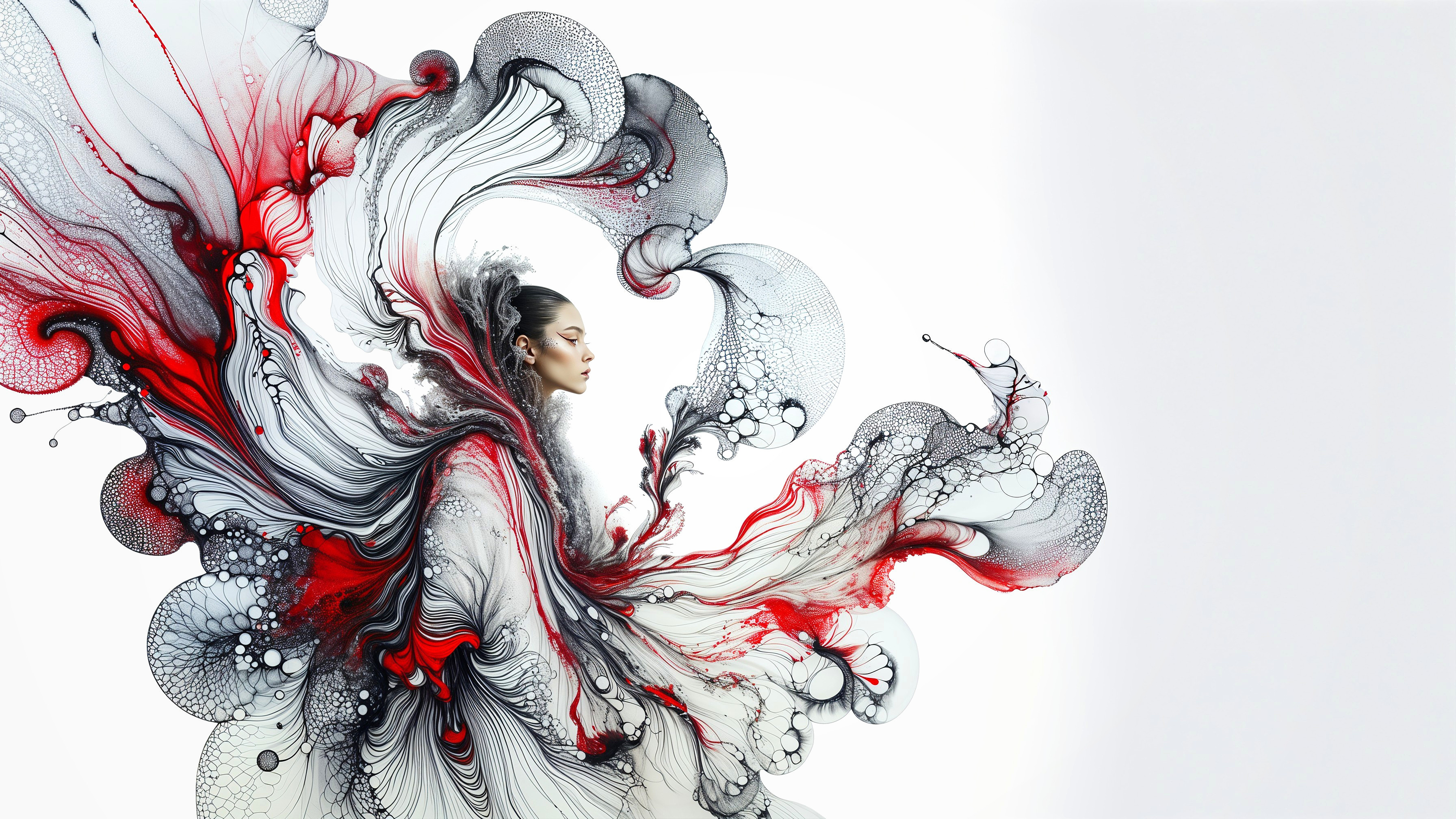 Artistic Blend of Fluid Lines and Serene Figure