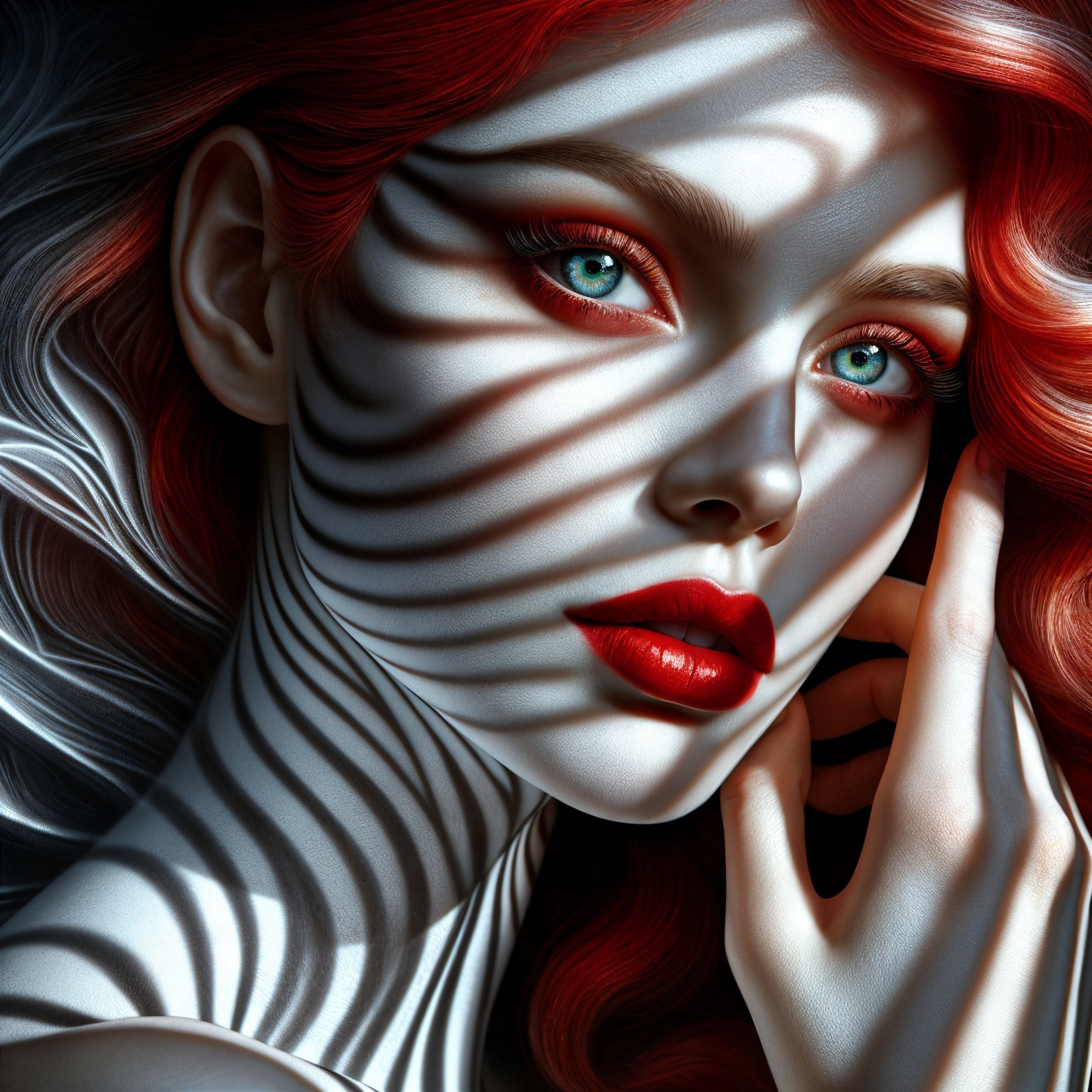 Portrait of a Woman with Red Hair and Green Eyes