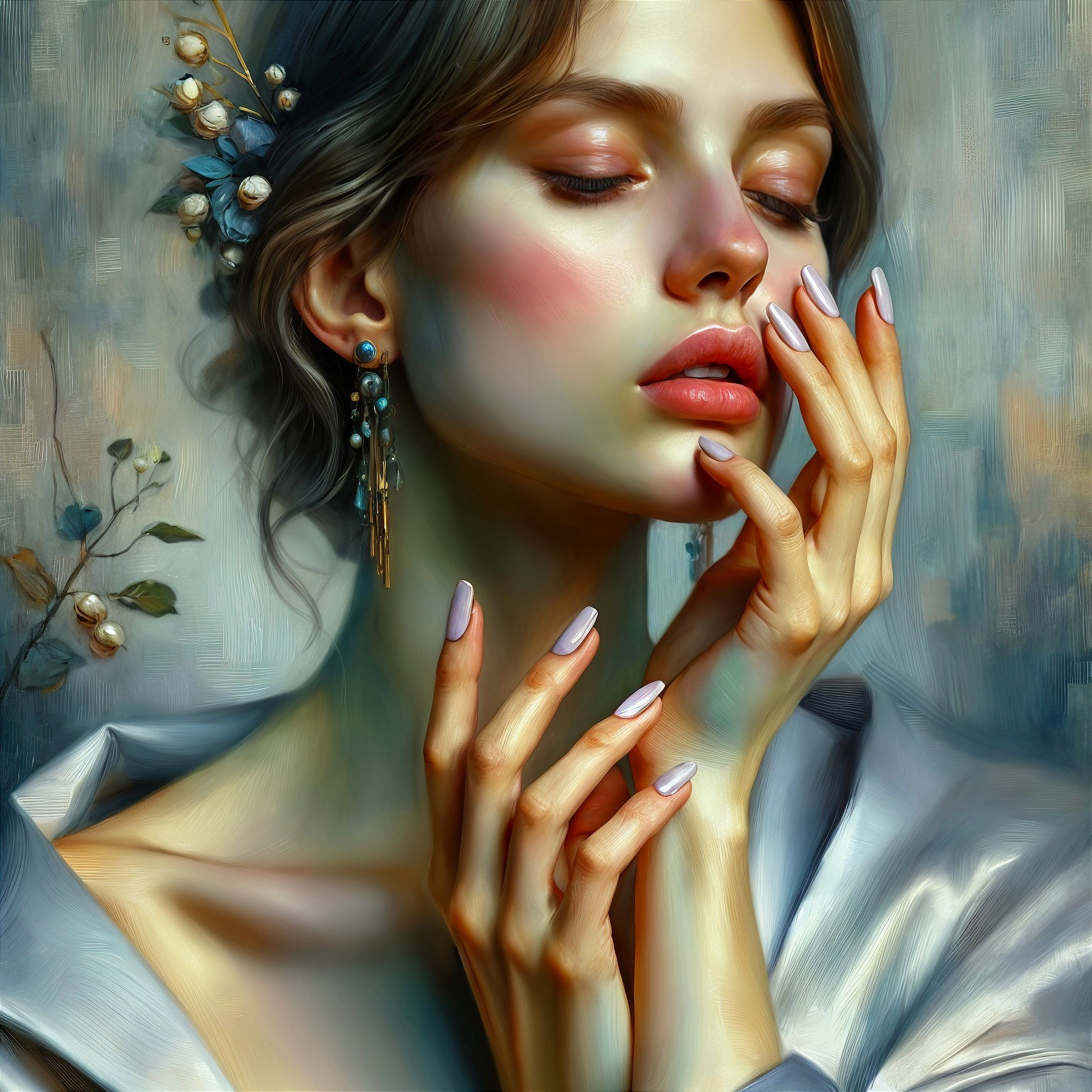 Serene portrait of a young woman with soft features
