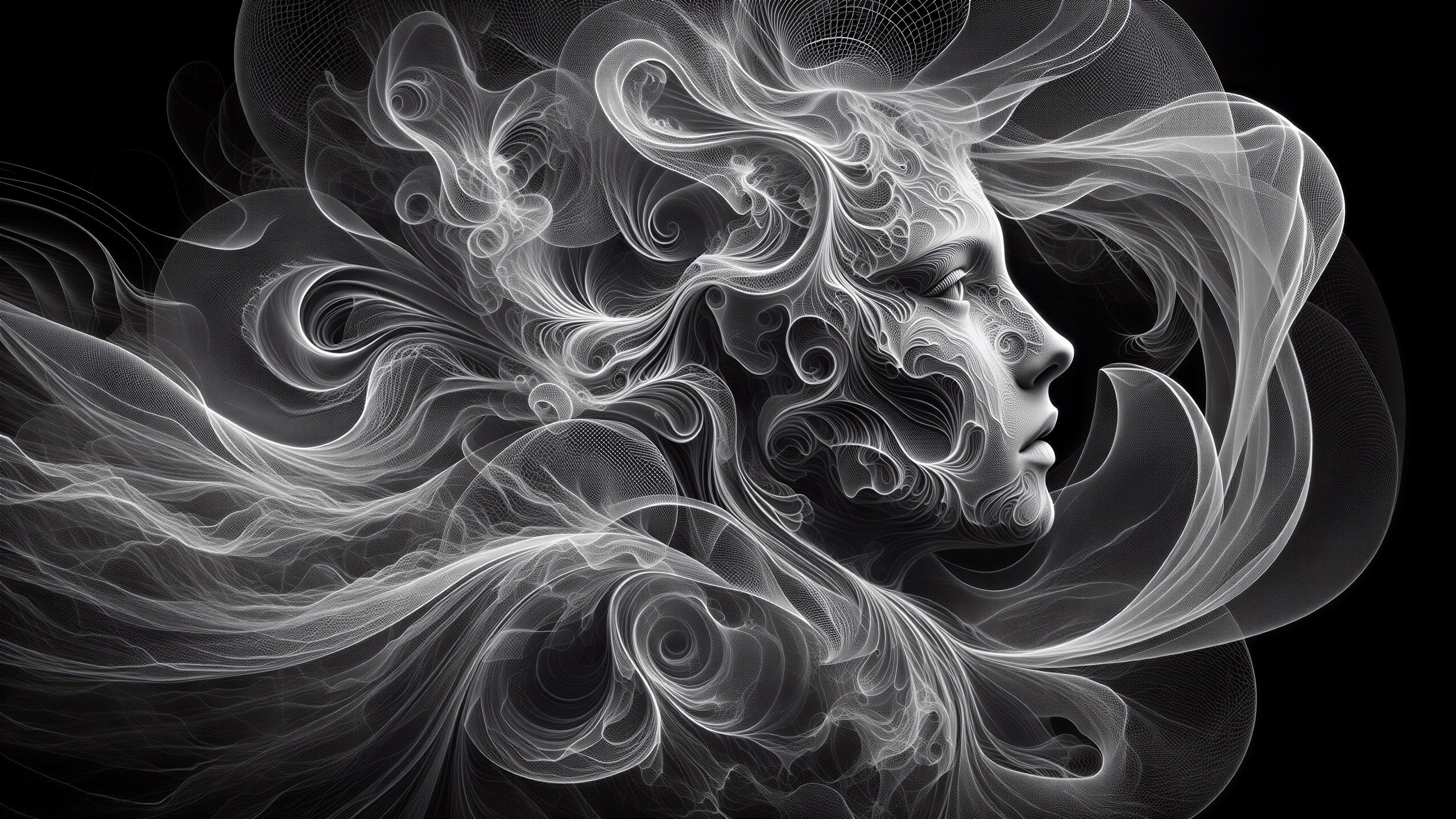 Ethereal Face with Intricate Swirling Patterns