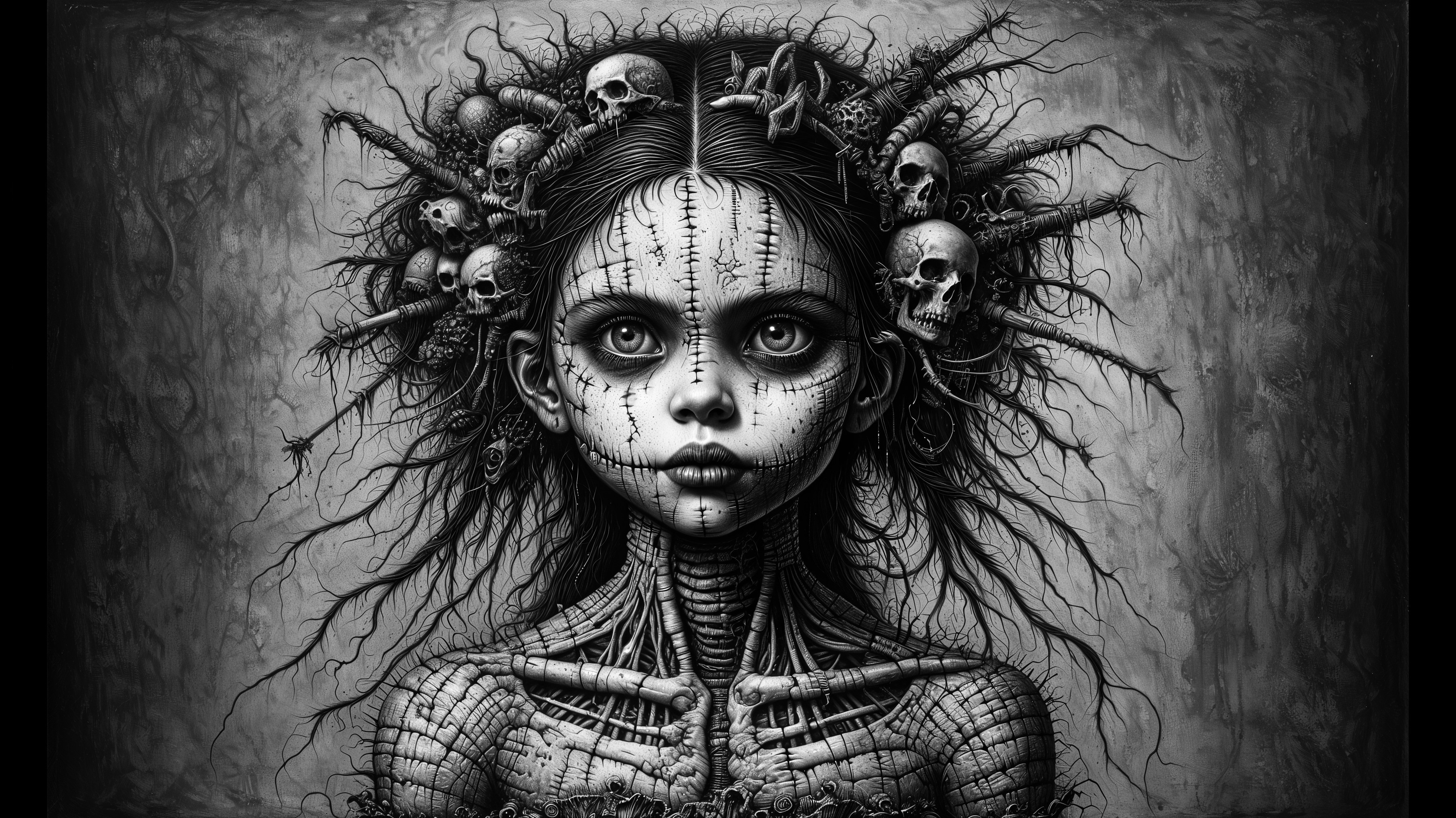 Monochromatic Portrait of a Girl with Oversized Eyes