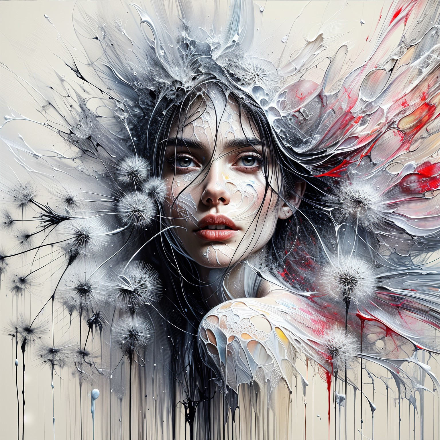 Female Portrait Surrounded by Abstract Forms and Colors