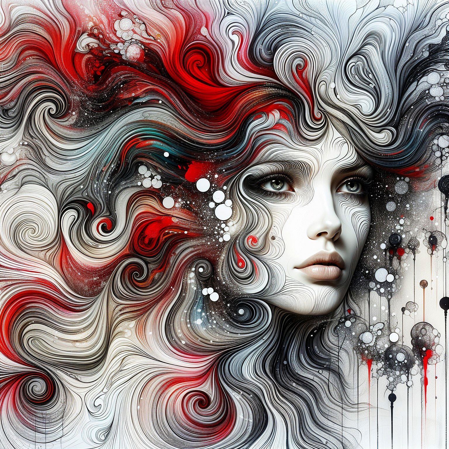 Abstract Portrait of a Woman with Vibrant Hair