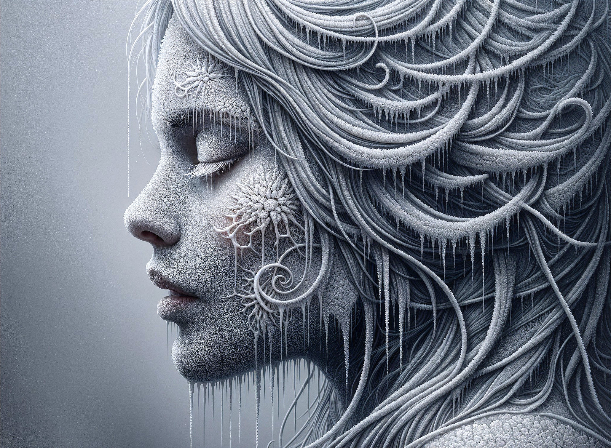 Serene Profile of a Woman with Frost Patterns