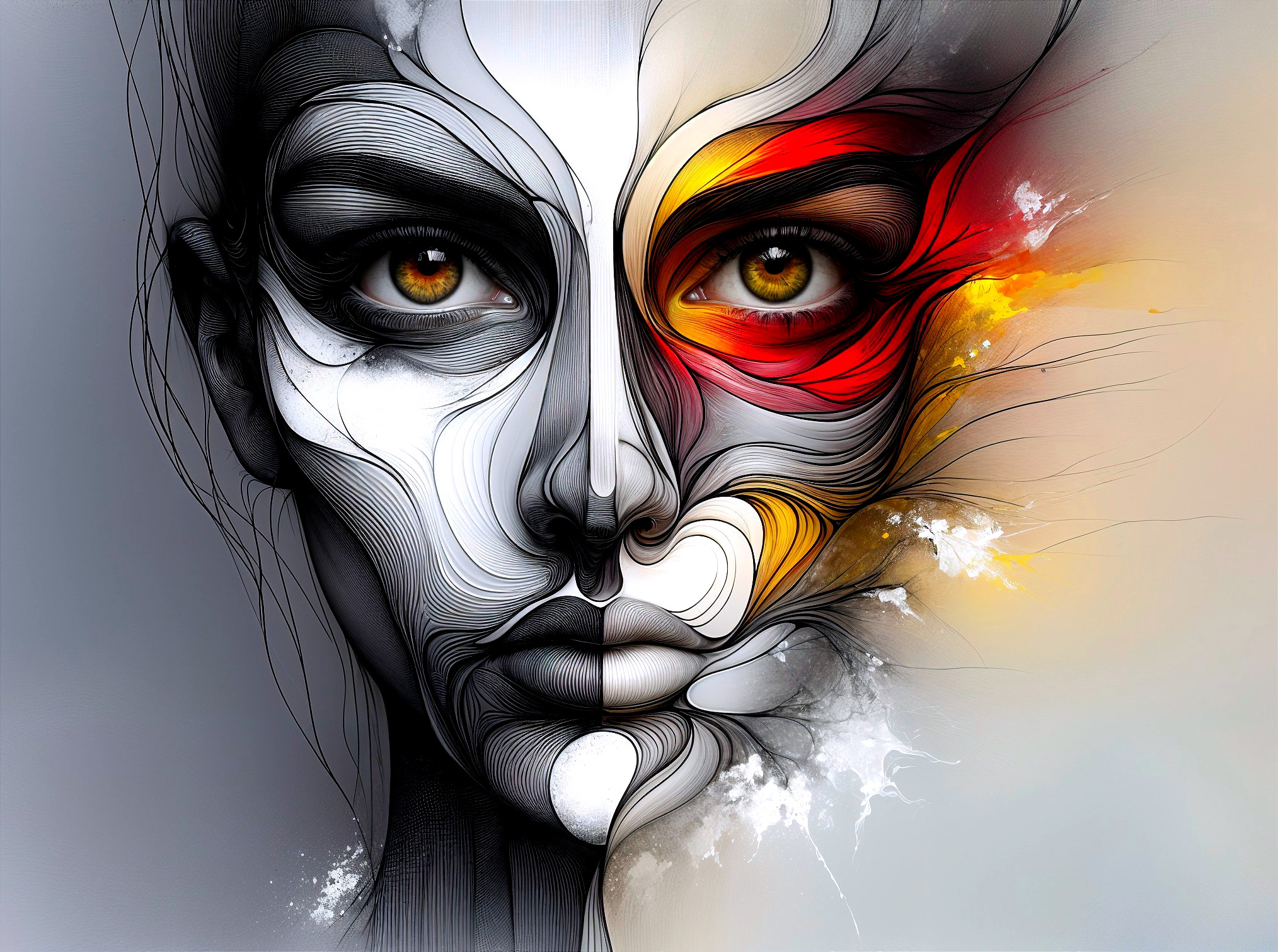 Half-and-Half Face Design with Monochrome and Color
