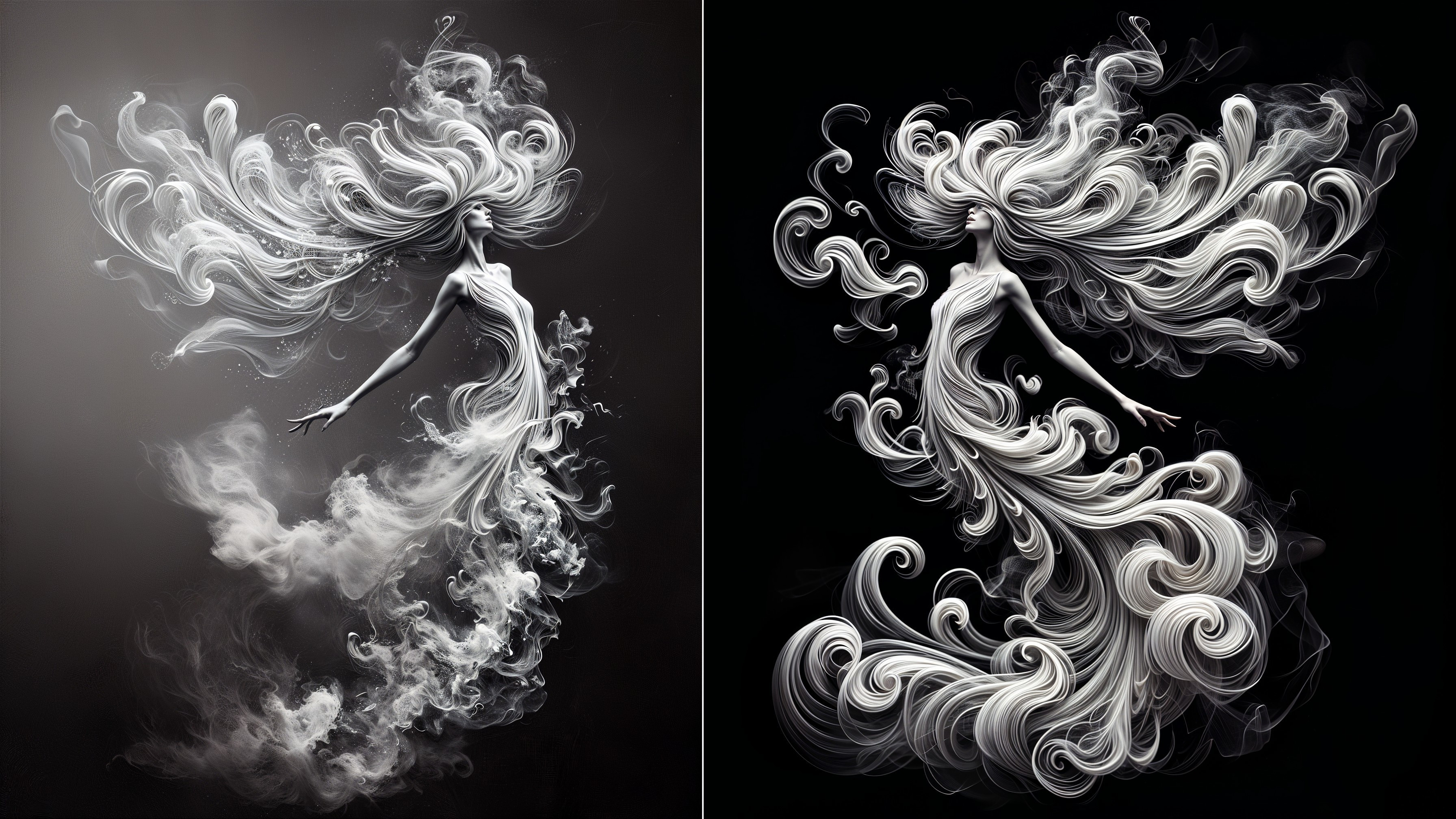 Ethereal Figures in Swirling Smoke-Like Forms