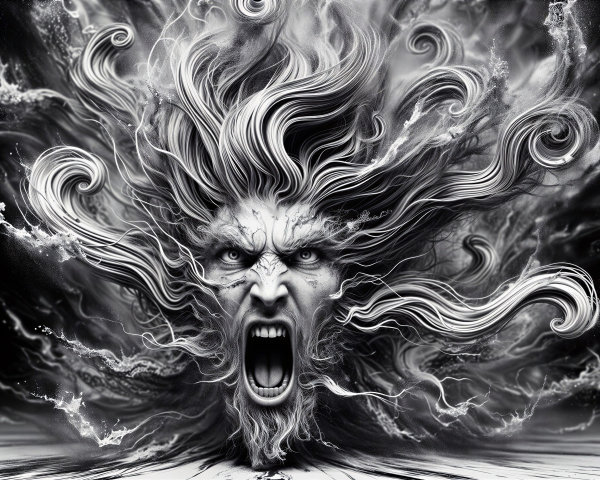 Dramatic depiction of a fierce mythical entity